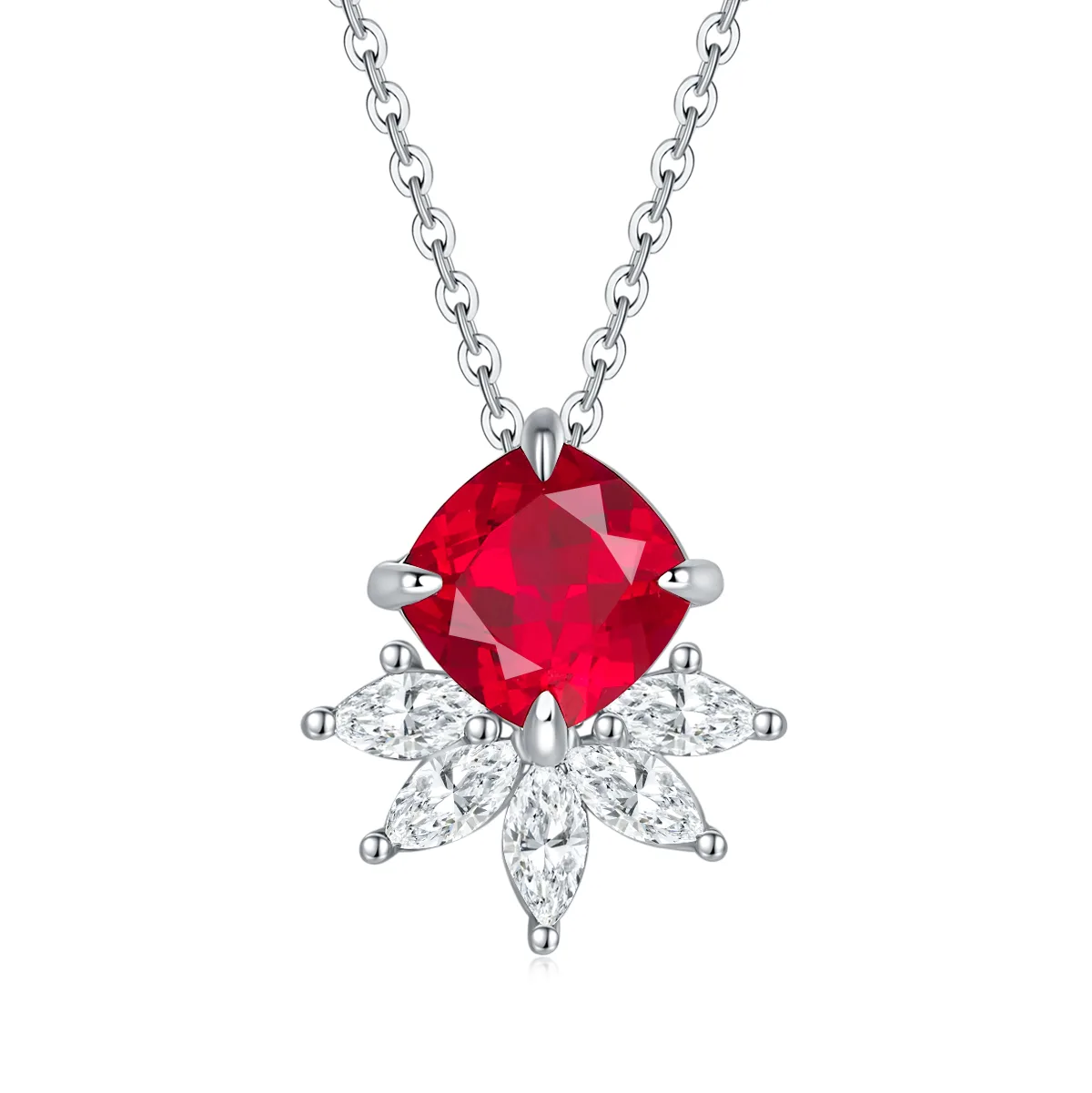 YXP0890 S925 Silver 18K White Gold Cushion Lab-Grown Gemstone Necklace Center Stone 8.0mm