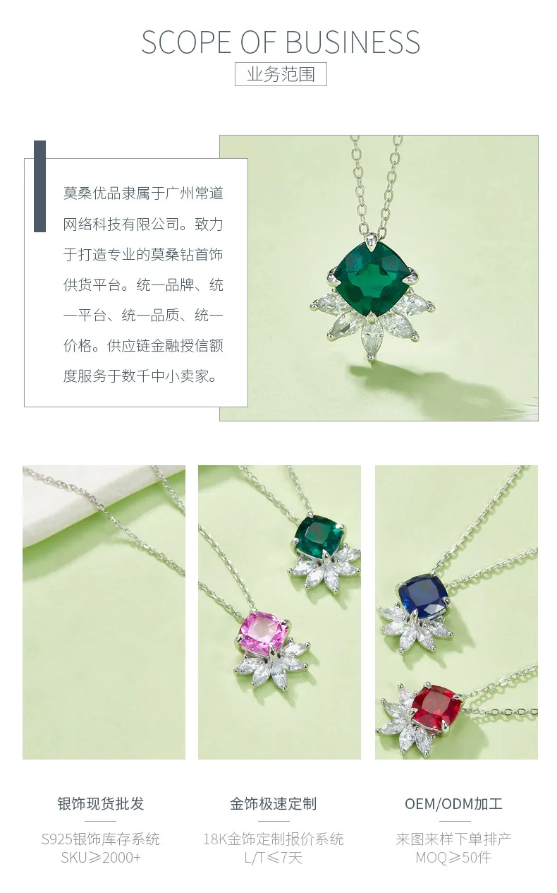 YXP0890 S925 Silver 18K White Gold Cushion Lab-Grown Gemstone Necklace Center St