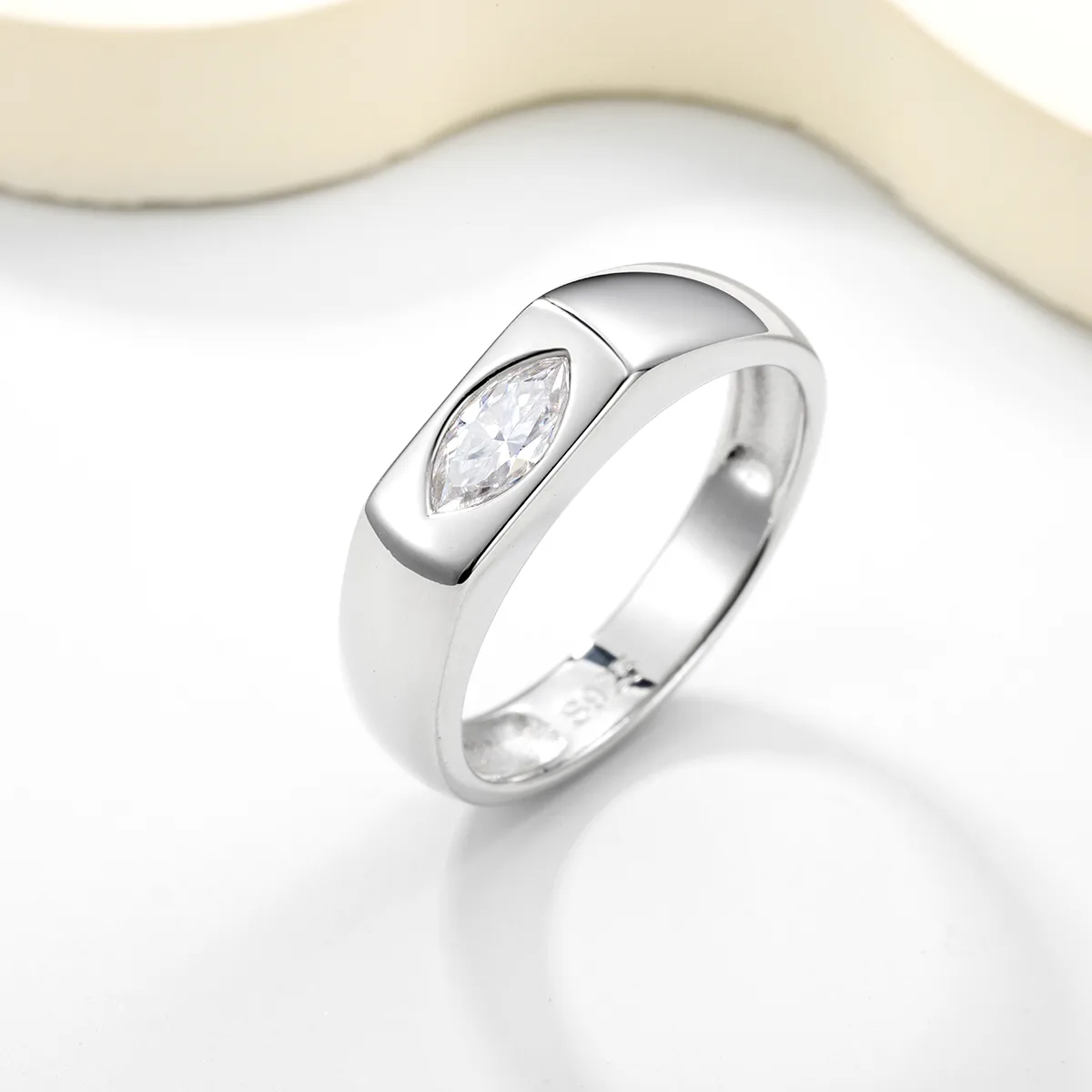 MR0350 S925 Silver 18K White Gold Marquise Moissanite Minimalist Anniversary Ring Center Stone 7*3.5mm/0.4ct