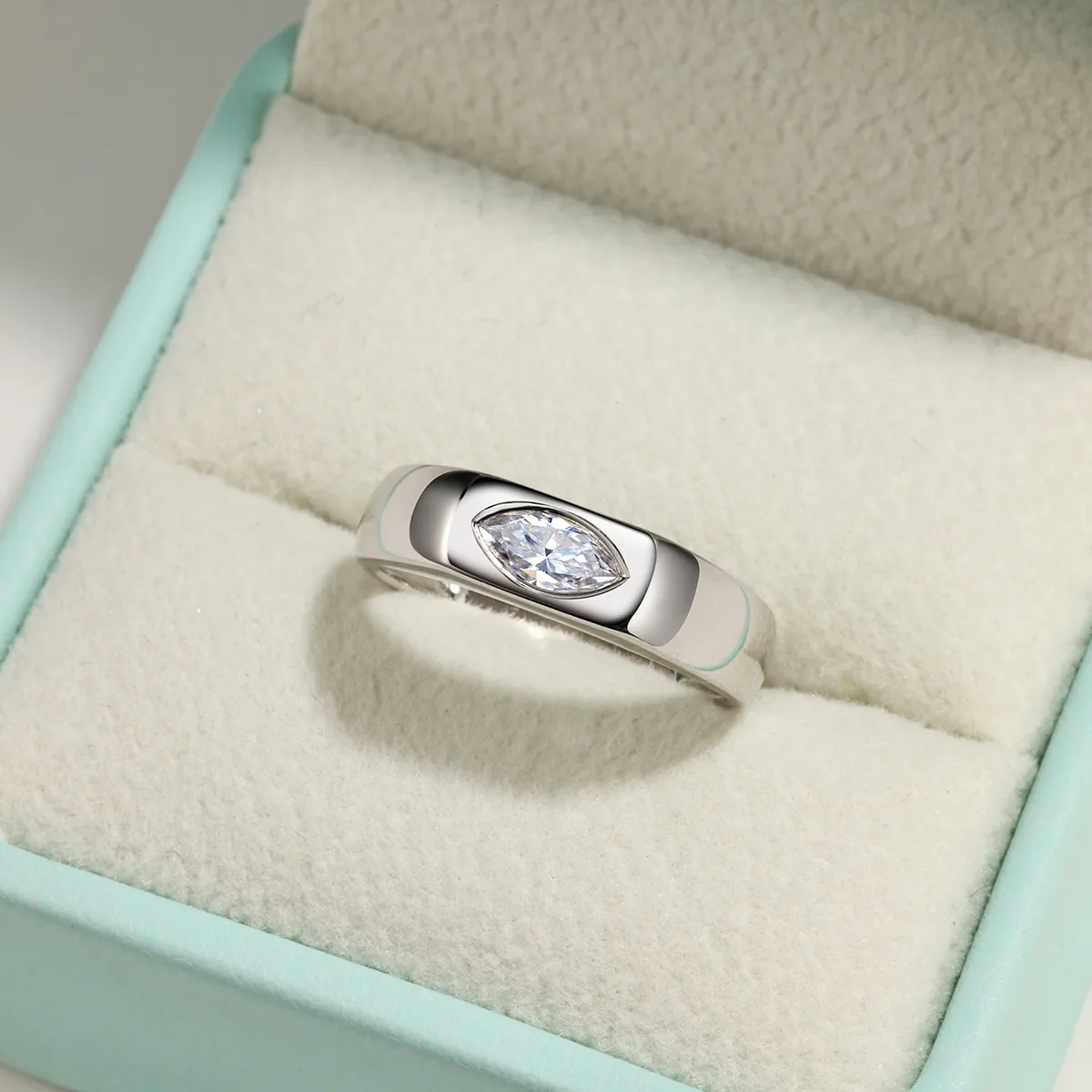 MR0350 S925 Silver 18K White Gold Marquise Moissanite Minimalist Anniversary Ring Center Stone 7*3.5mm/0.4ct