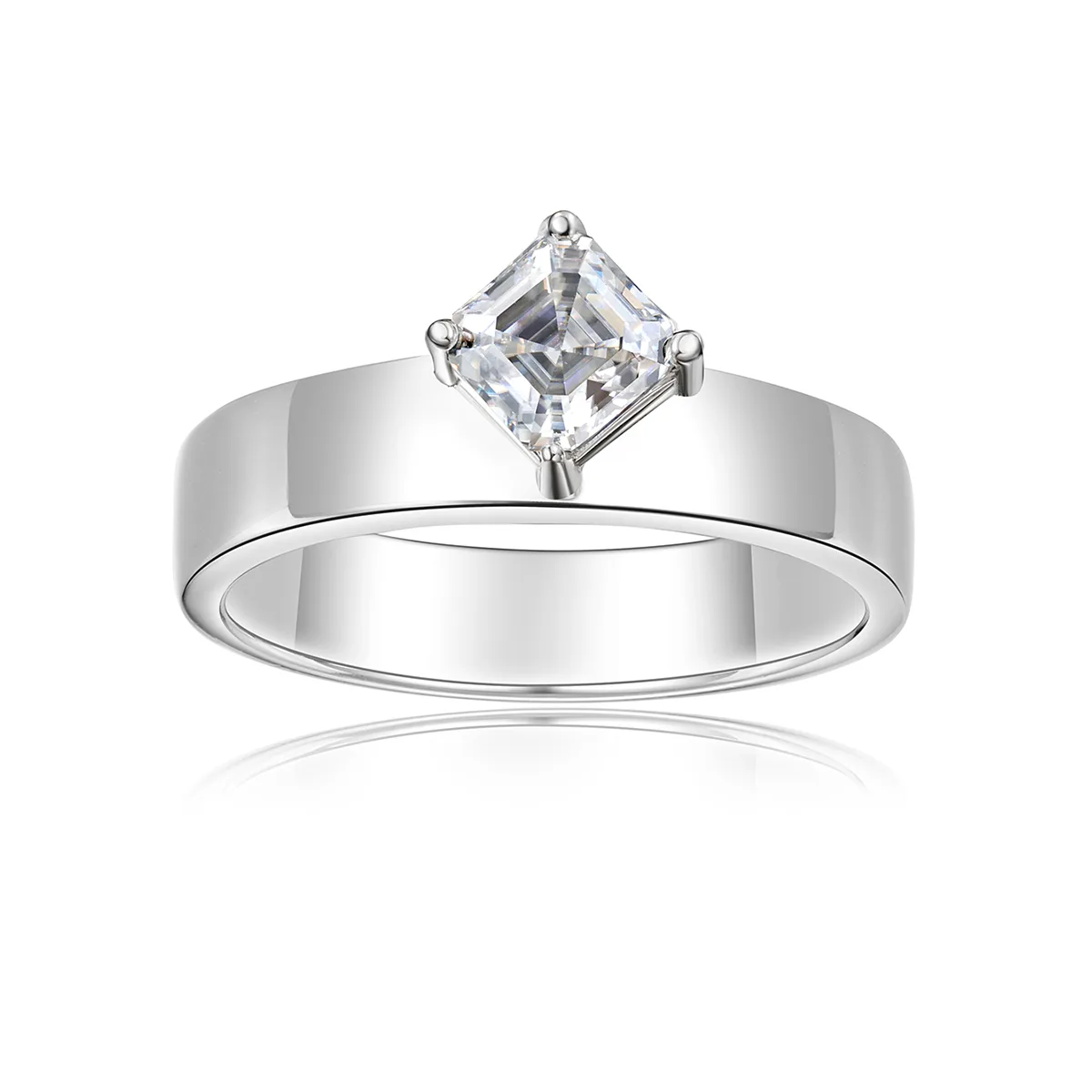 MR0348 S925 Silver 18K White Gold Asscher Moissanite ins Minimalist Wedding Band Center Stone 5mm/0.8ct