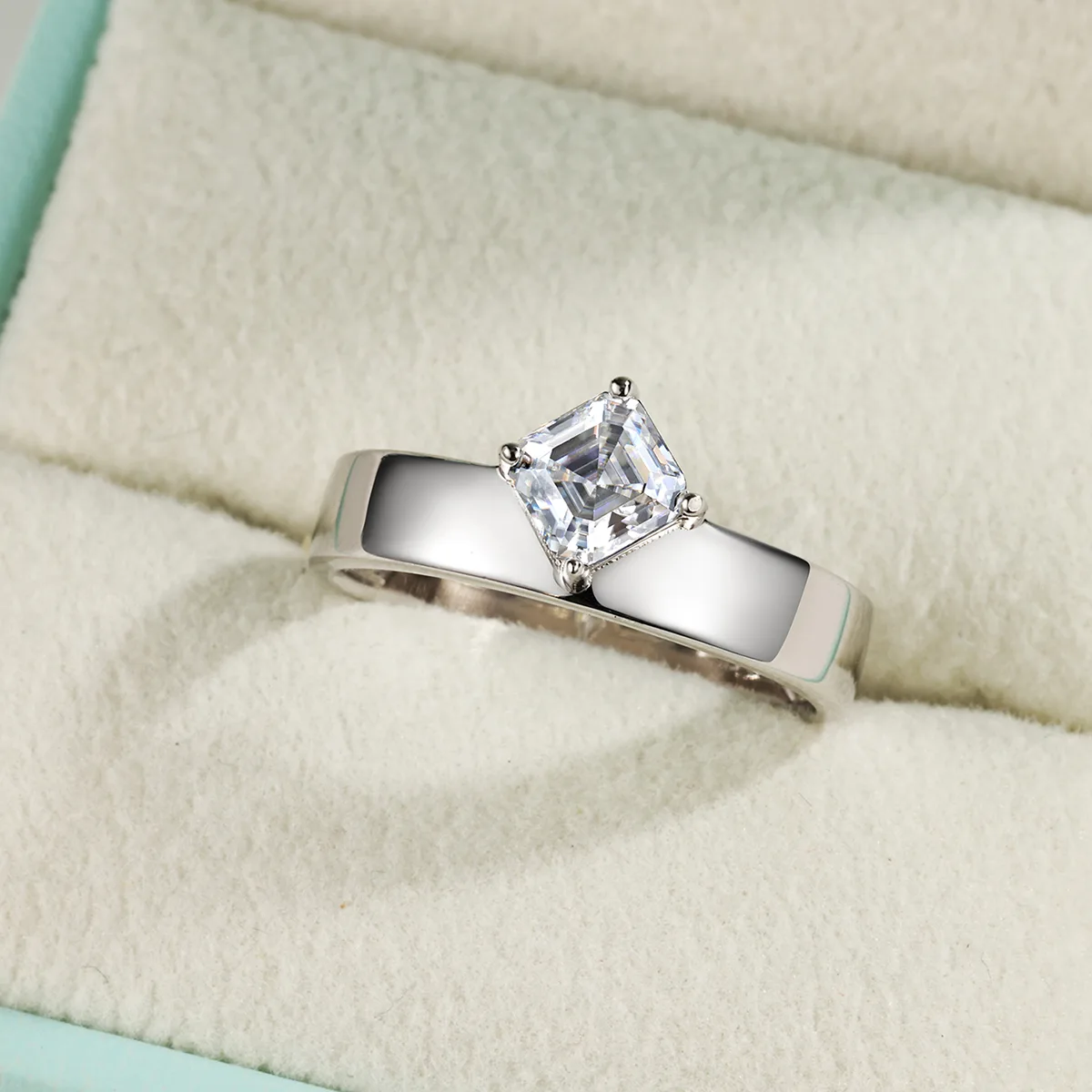 MR0348 S925 Silver 18K White Gold Asscher Moissanite ins Minimalist Wedding Band Center Stone 5mm/0.8ct