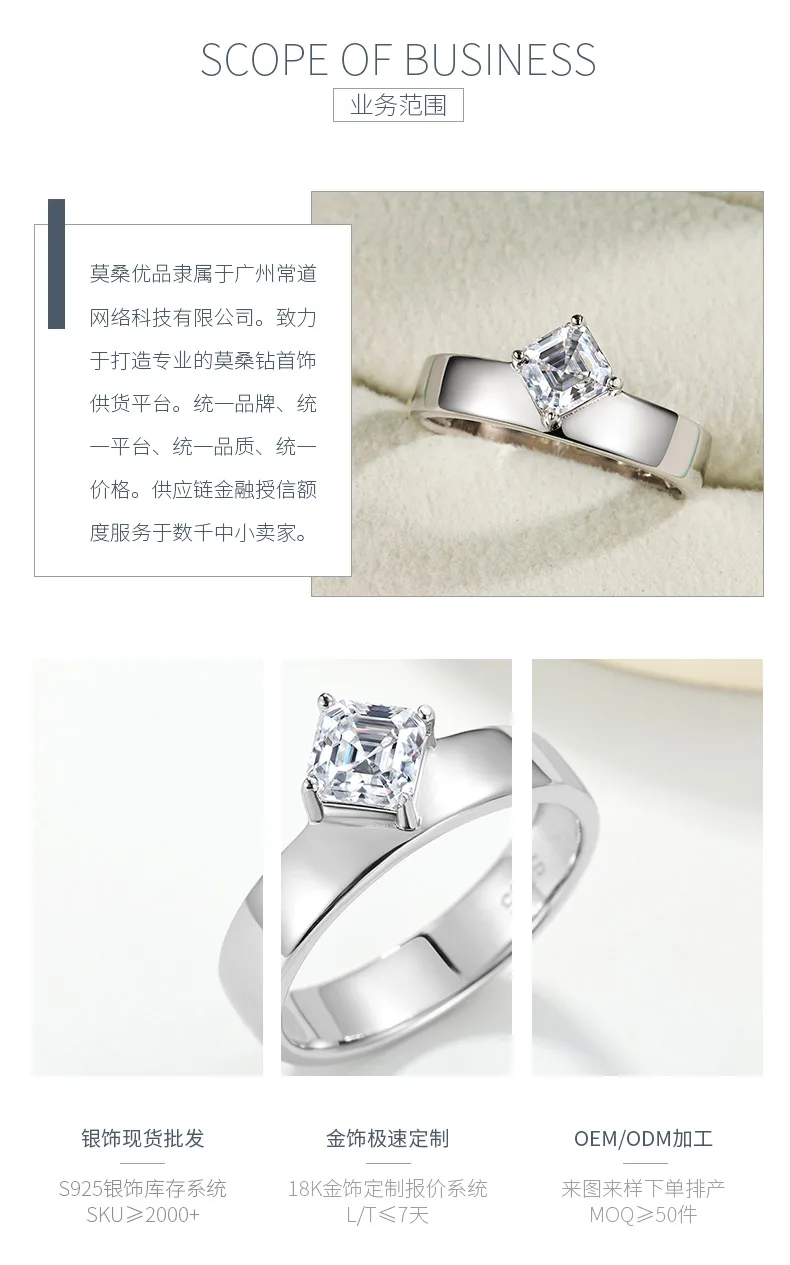 MR0348 S925 Silver 18K White Gold Asscher Moissanite ins Minimalist Wedding Band
