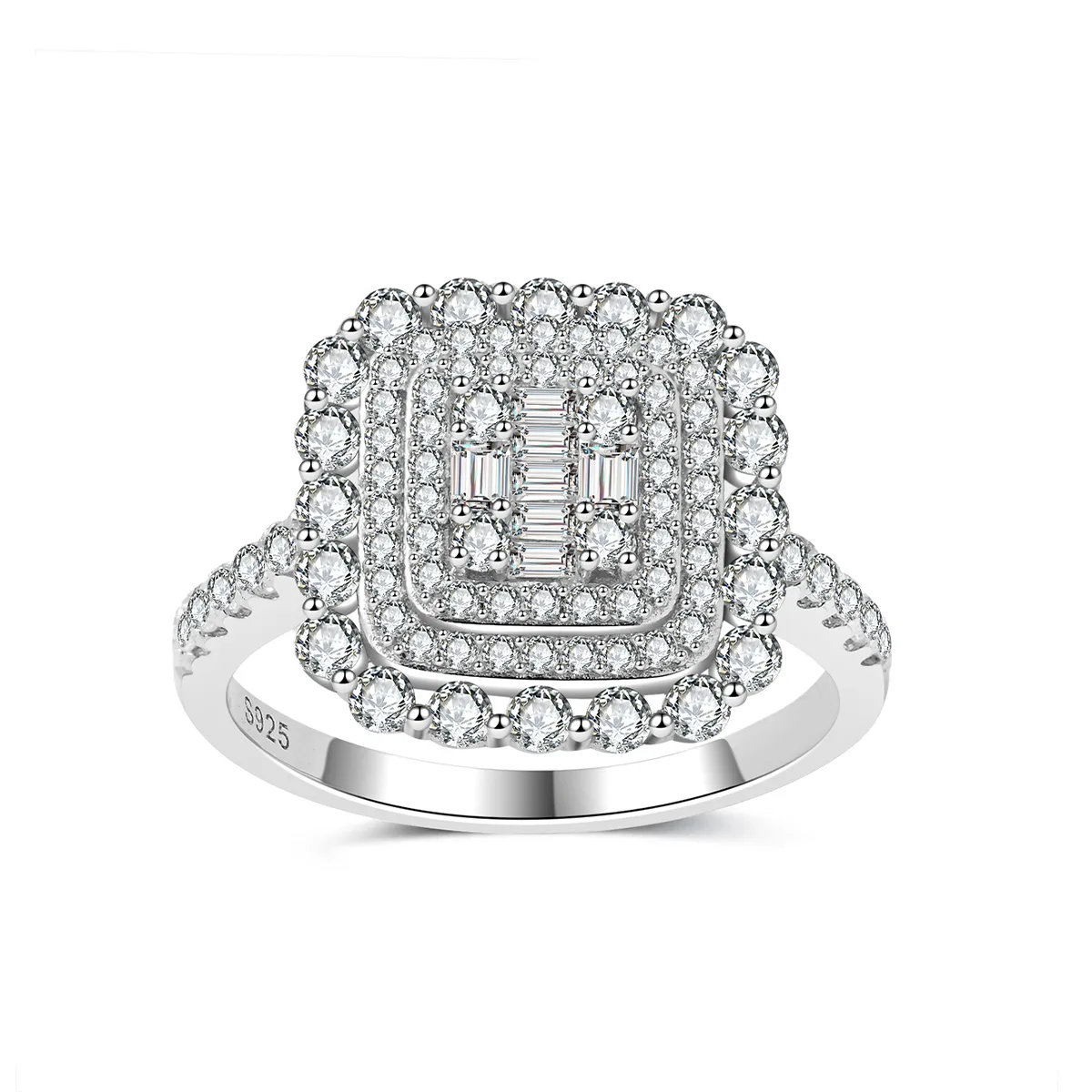 MR0309 S925 Silver 18K White Gold Full Pavé Moissanite Square Sparkling Brilliant Anniversary Ring 1.1ct