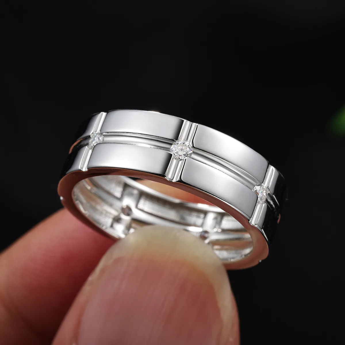 MR0257 S925 Silver 18K White Gold Moissanite Minimalist Promise Ring 0.21ct