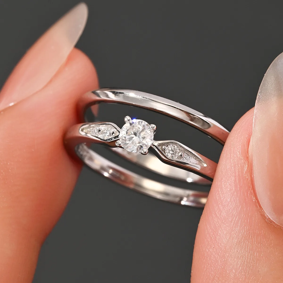 MR0291 S925 Silver 18K White Gold Round Moissanite Bridal Ring Set Center Stone 3.5mm/0.2ct