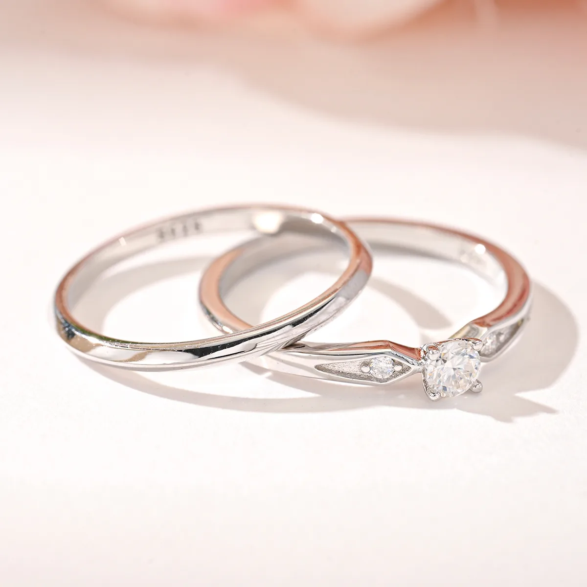 MR0291 S925 Silver 18K White Gold Round Moissanite Bridal Ring Set Center Stone 3.5mm/0.2ct