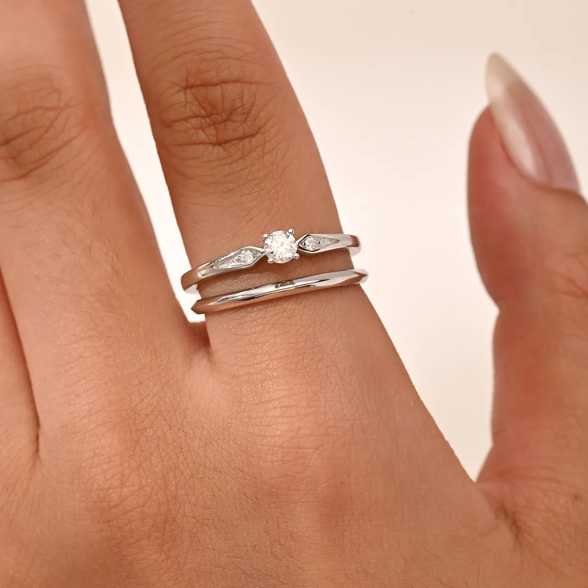 MR0291 S925 Silver 18K White Gold Round Moissanite Bridal Ring Set Center Stone 3.5mm/0.2ct