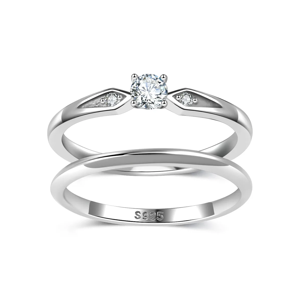 MR0291 S925 Silver 18K White Gold Round Moissanite Bridal Ring Set Center Stone 3.5mm/0.2ct