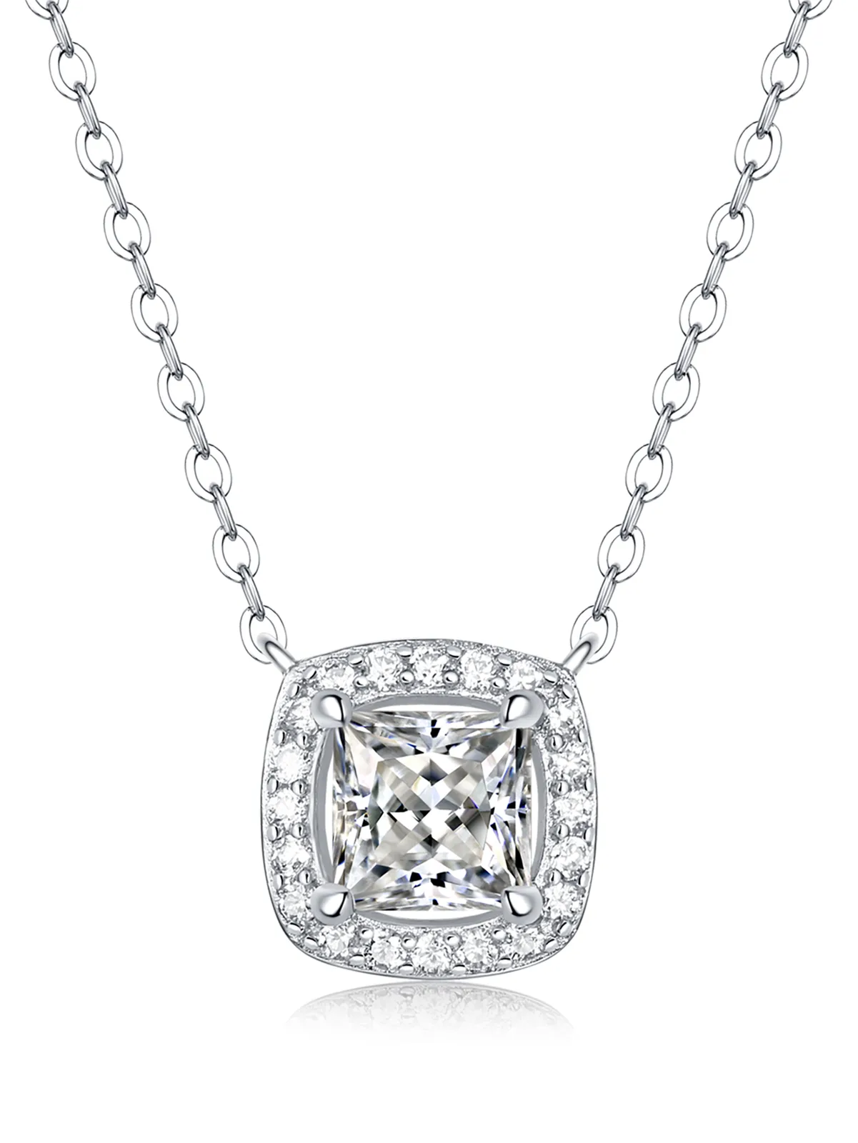 MP0009 S925 Silver 18K White Gold Princess Moissanite Delicate Necklace Center Stone 5.5mm/0.6ct