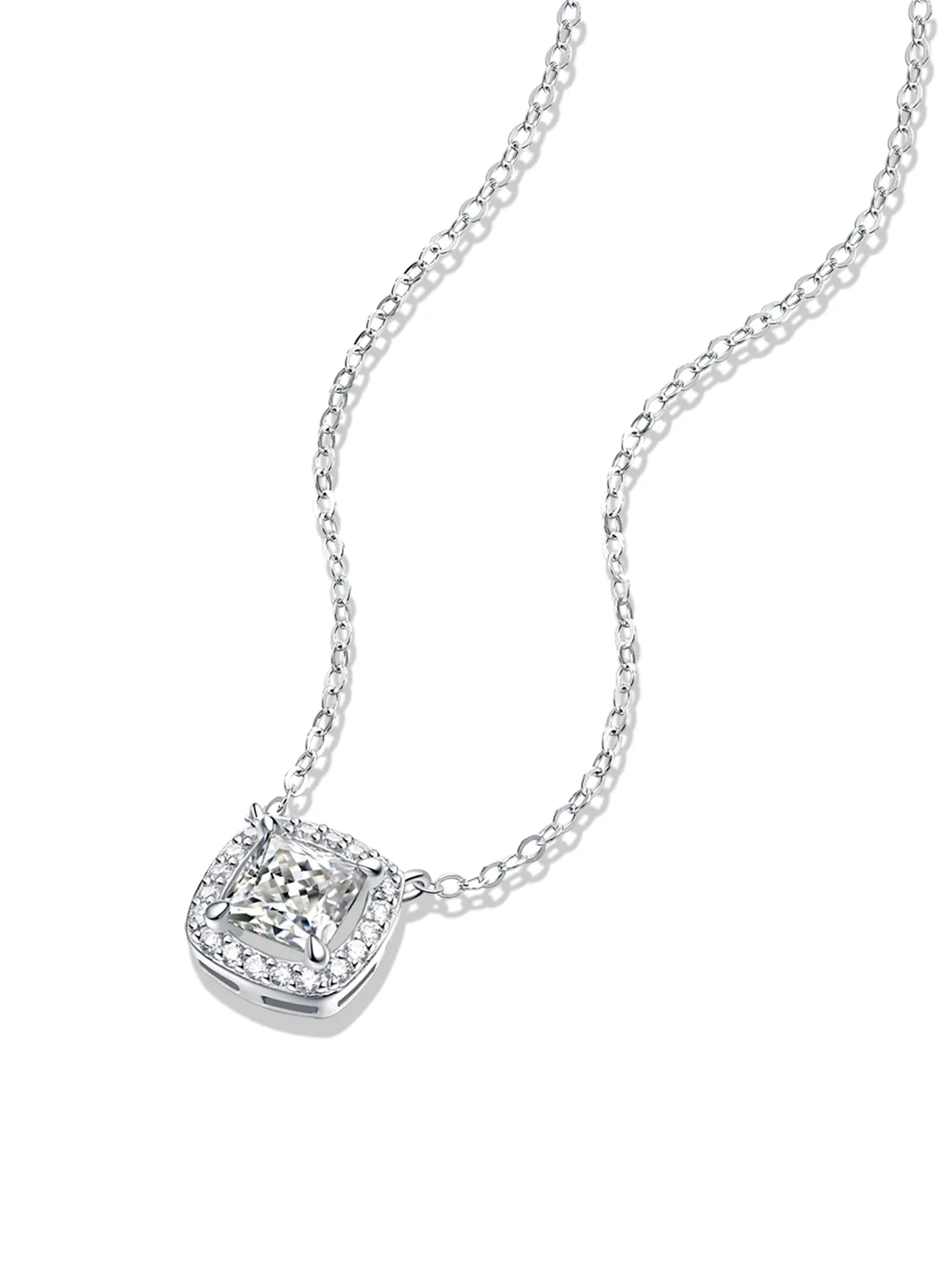 MP0009 S925 Silver 18K White Gold Princess Moissanite Delicate Necklace Center Stone 5.5mm/0.6ct