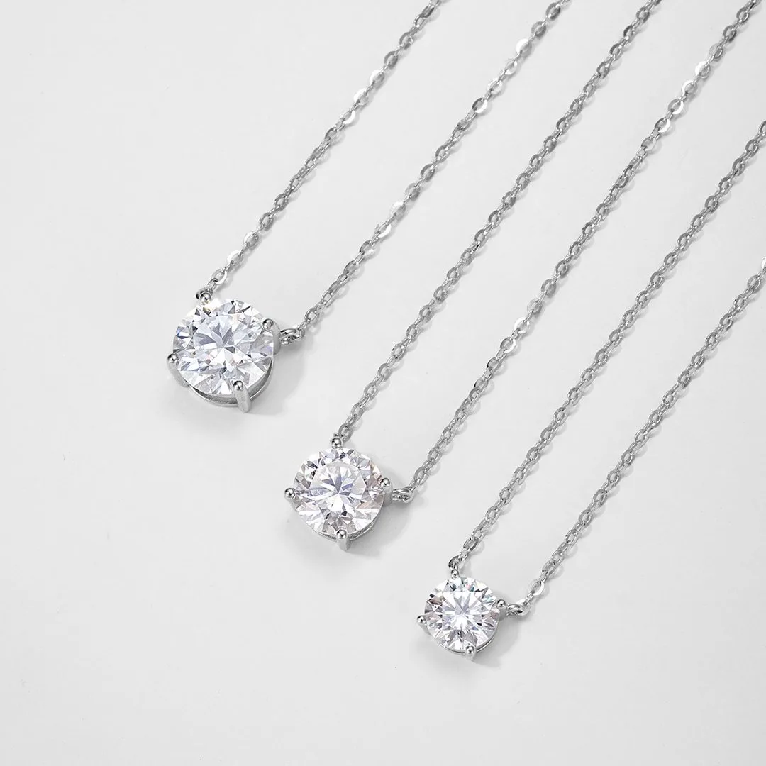 MP0057 S925 Silver 18K White Gold Round Moissanite Sparkling Collarbone Chain 1.0ct