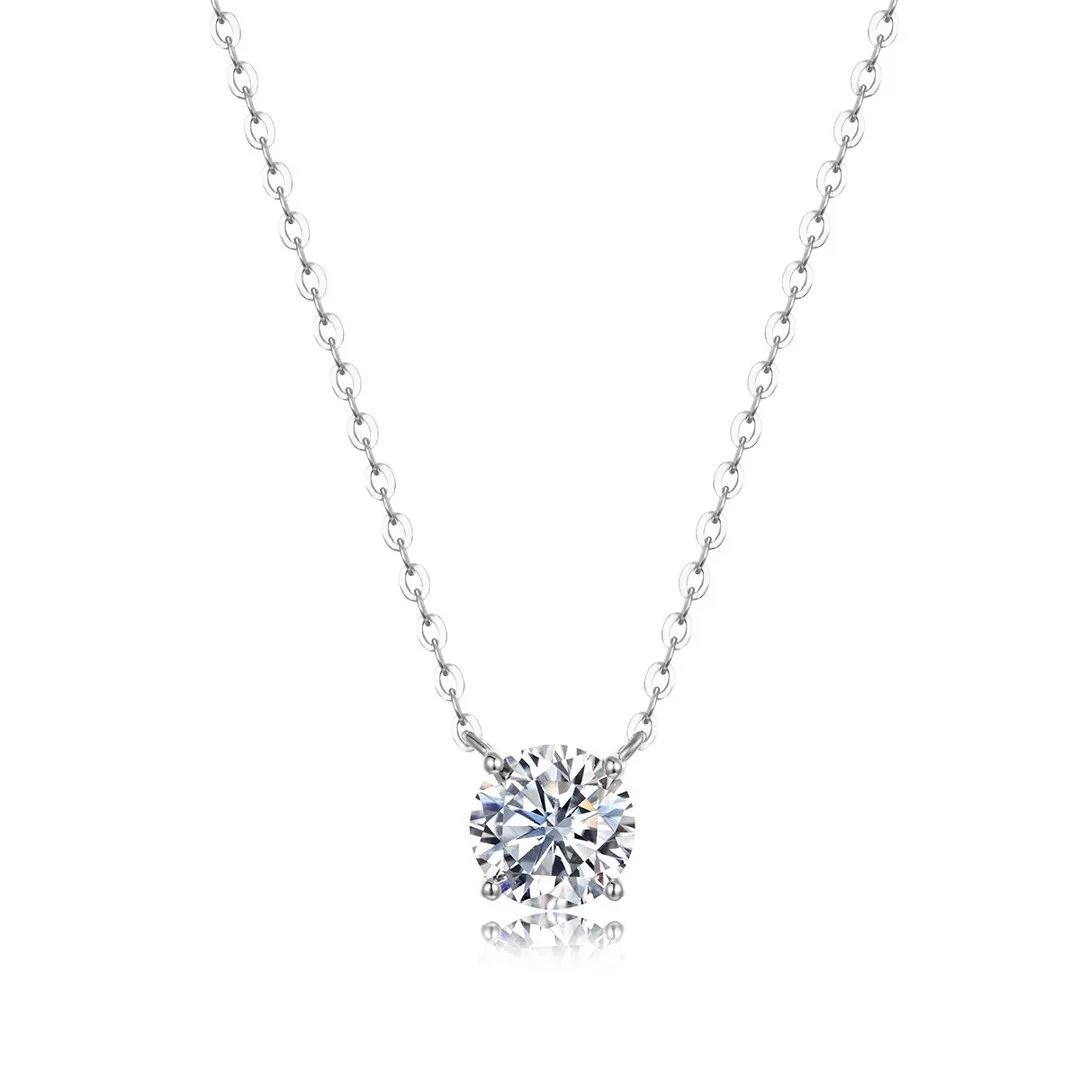 MP0057 S925 Silver 18K White Gold Round Moissanite Sparkling Collarbone Chain 1.0ct
