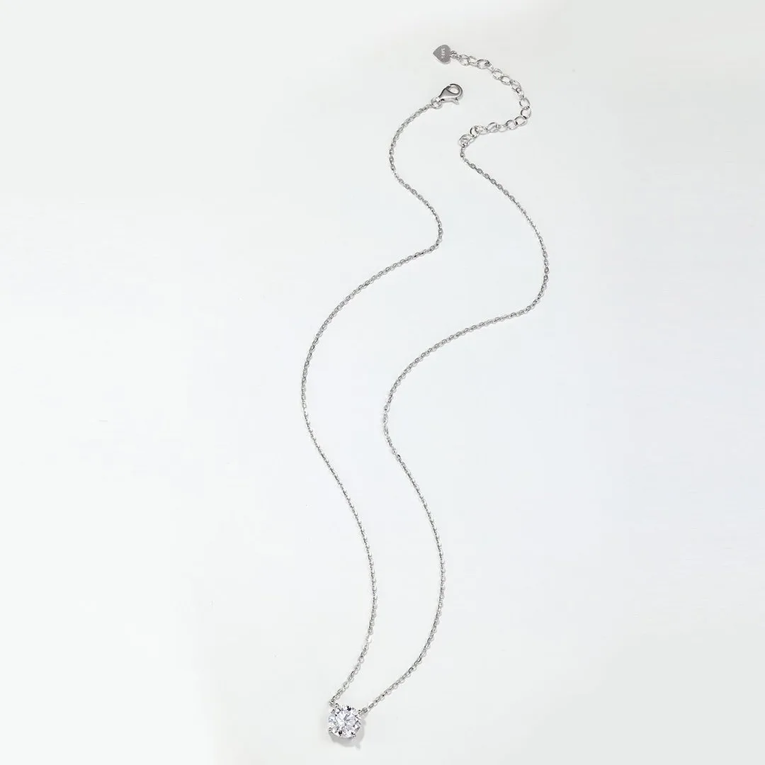 MP0057 S925 Silver 18K White Gold Round Moissanite Sparkling Collarbone Chain 1.0ct