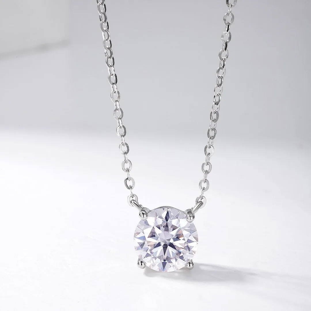 MP0057 S925 Silver 18K White Gold Round Moissanite Sparkling Collarbone Chain 1.0ct