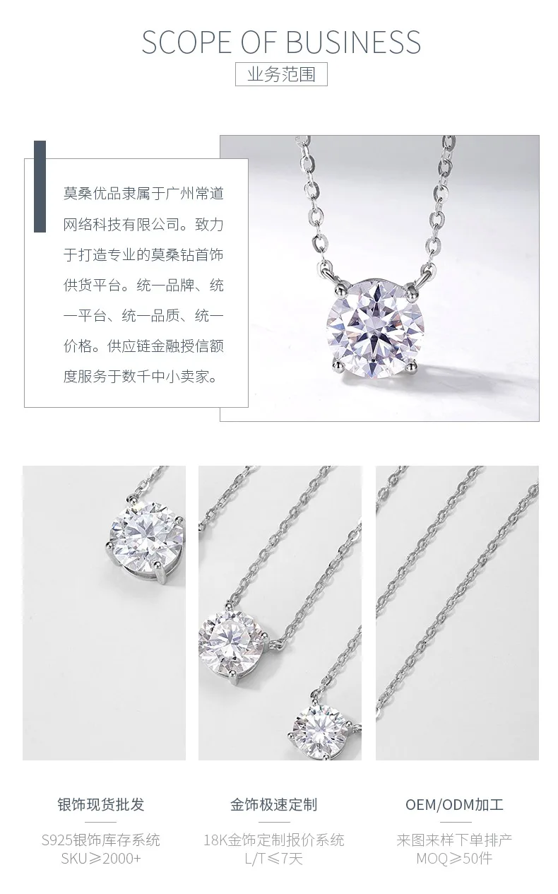 MP0057 S925 Silver 18K White Gold Round Moissanite Sparkling Collarbone Chain 1.