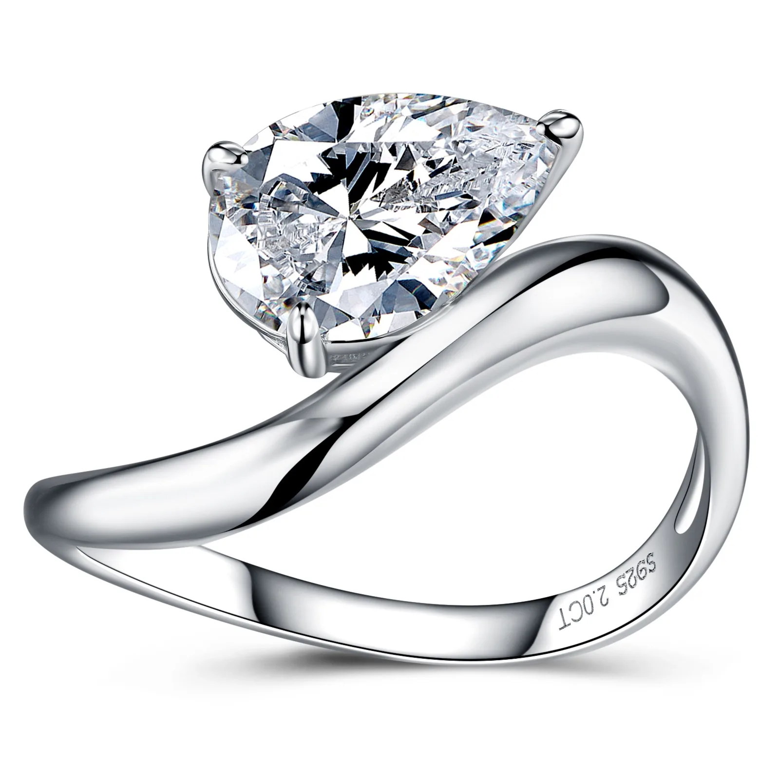 SR0672802 S925 Silver 18K Gold Teardrop Moissanite Personality Minimalist Promise Ring 10*7mm/2.0ct