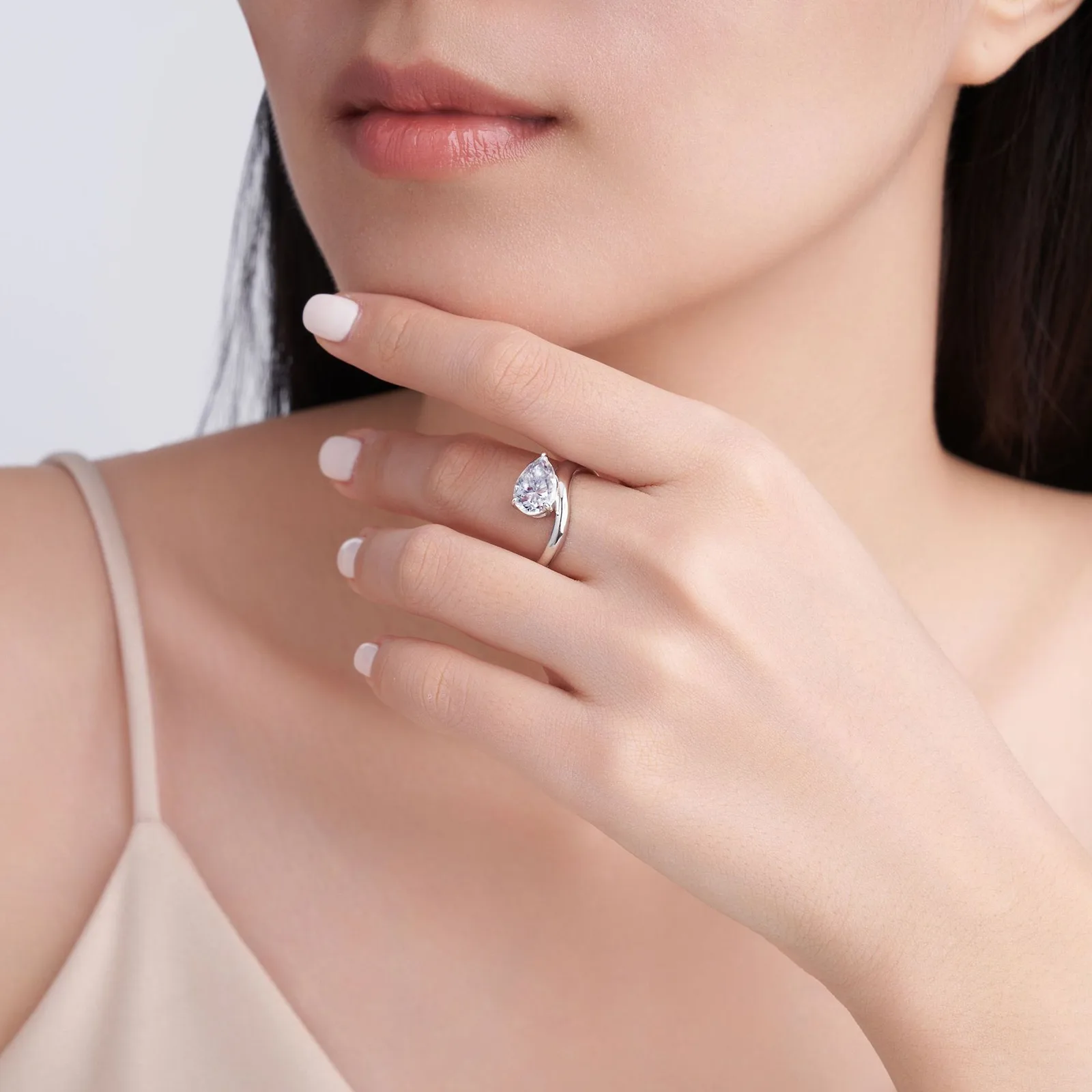SR0672802 S925 Silver 18K Gold Teardrop Moissanite Personality Minimalist Promise Ring 10*7mm/2.0ct