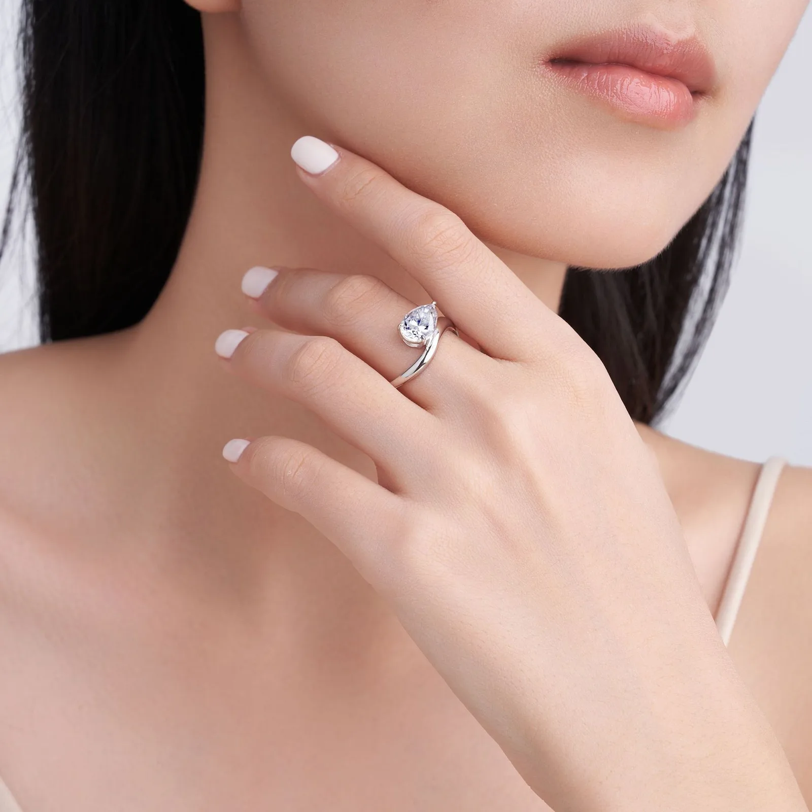 SR0672802 S925 Silver 18K Gold Teardrop Moissanite Personality Minimalist Promise Ring 10*7mm/2.0ct