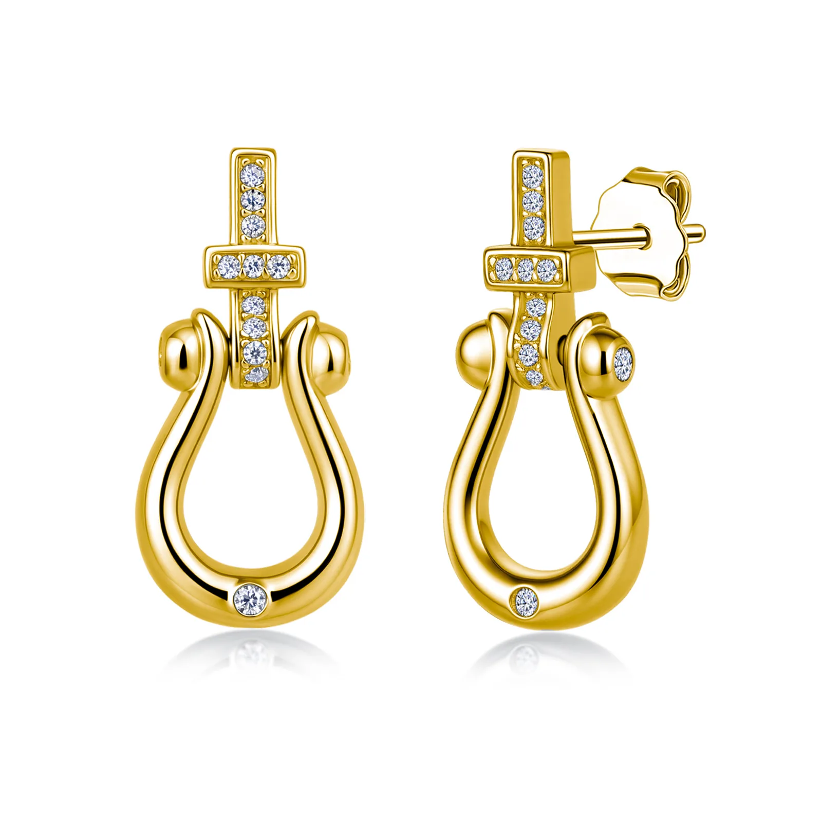 SE0534208 S925 Silver 18K Gold Moissanite Horse Clasp Stud Earrings 0.2ct