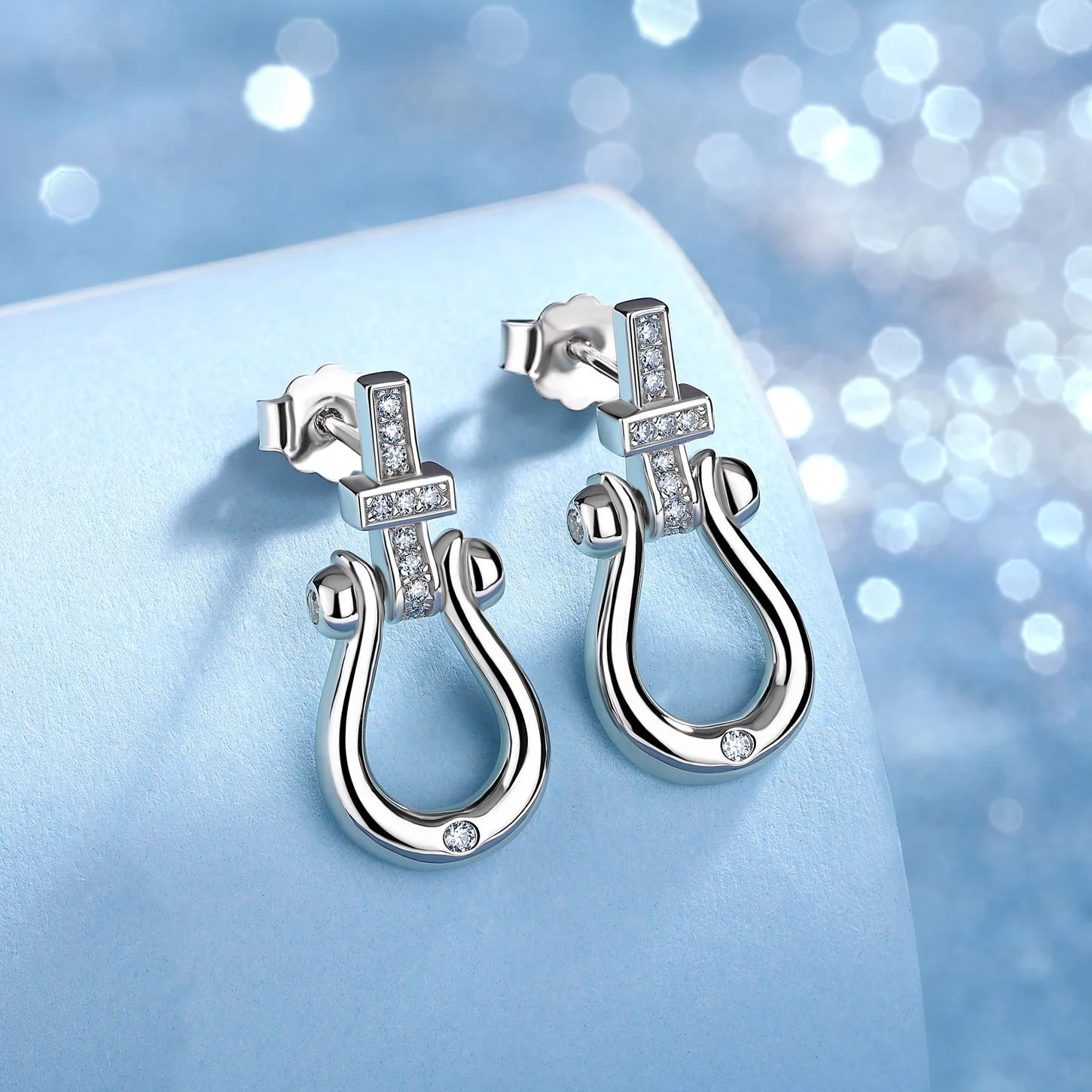 SE0534208 S925 Silver 18K Gold Moissanite Horse Clasp Stud Earrings 0.2ct
