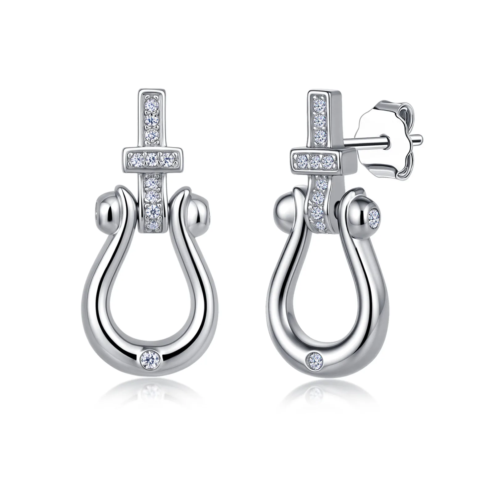 SE0534208 S925 Silver 18K Gold Moissanite Horse Clasp Stud Earrings 0.2ct