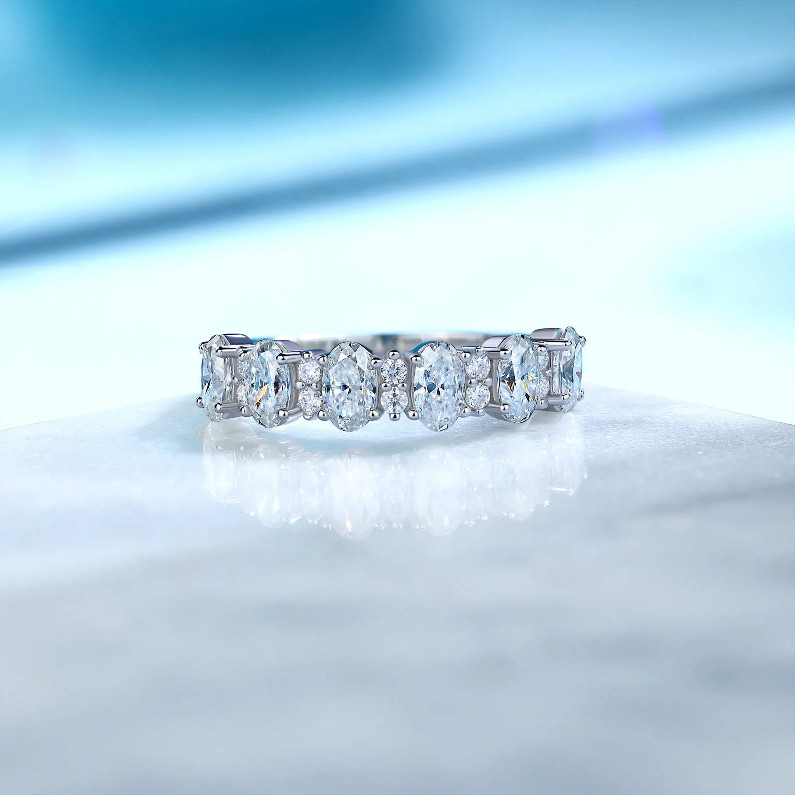 SR0690201 S925 Silver 18K Gold Oval Moissanite Romantic Band Ring Confession Ring 1.94ct