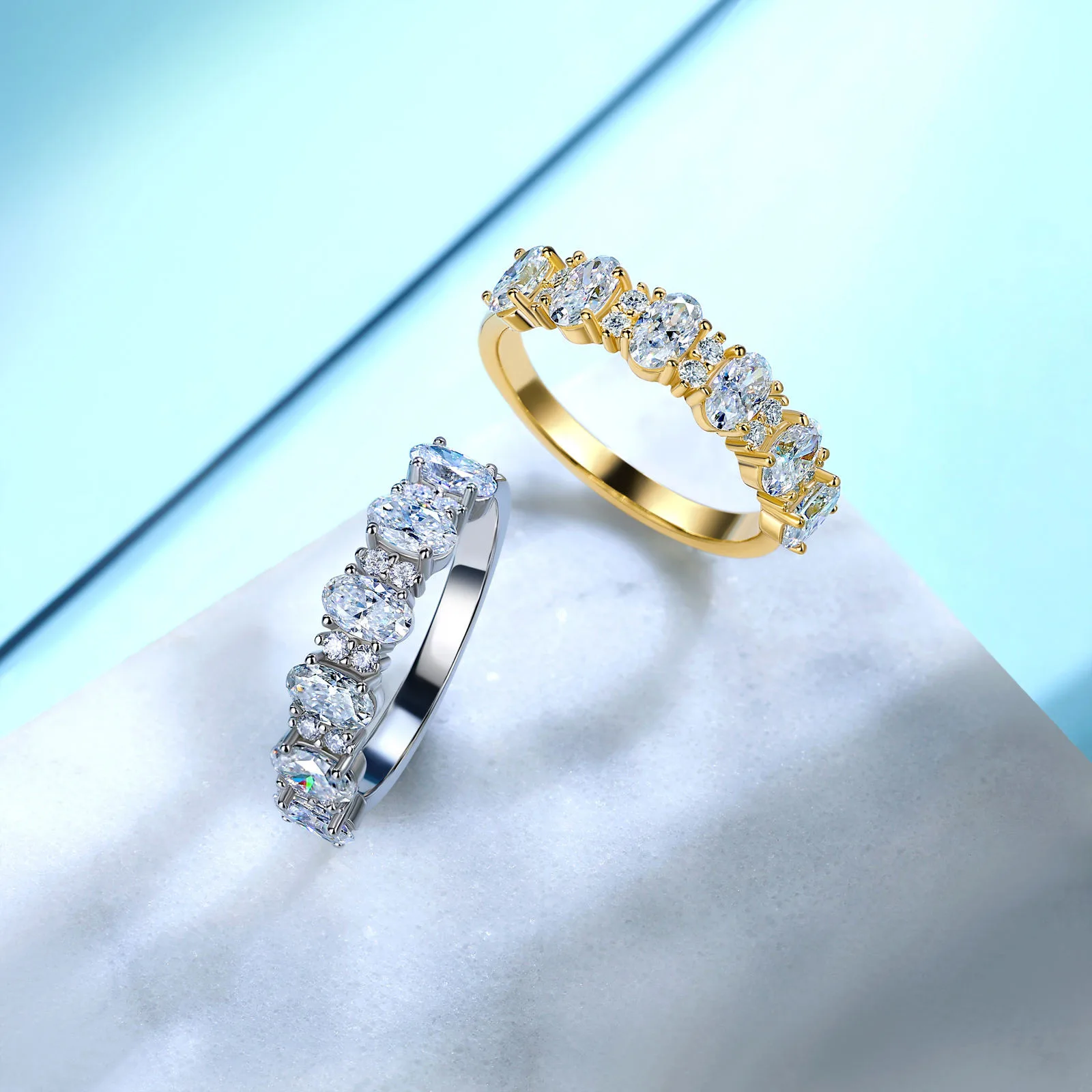 SR0690201 S925 Silver 18K Gold Oval Moissanite Romantic Band Ring Confession Ring 1.94ct