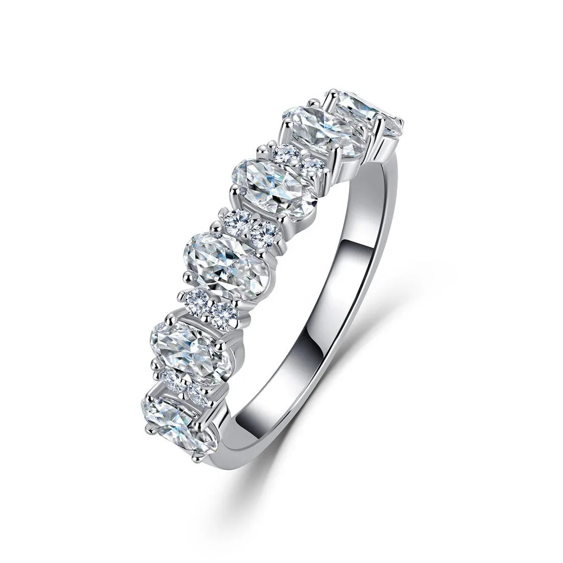 SR0690201 S925 Silver 18K Gold Oval Moissanite Romantic Band Ring Confession Ring 1.94ct