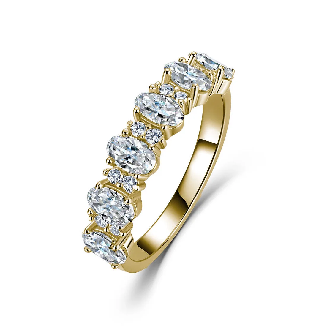 SR0690201 S925 Silver 18K Gold Oval Moissanite Romantic Band Ring Confession Ring 1.94ct