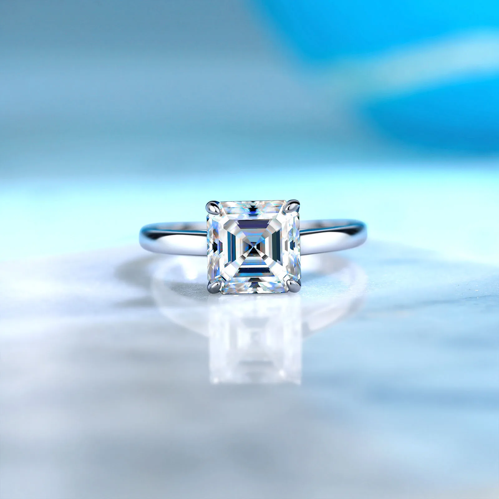 SR0620003 S925 Silver 18K Gold Asscher Moissanite Proposal Ring Women's Ring 8*8mm/2.5ct