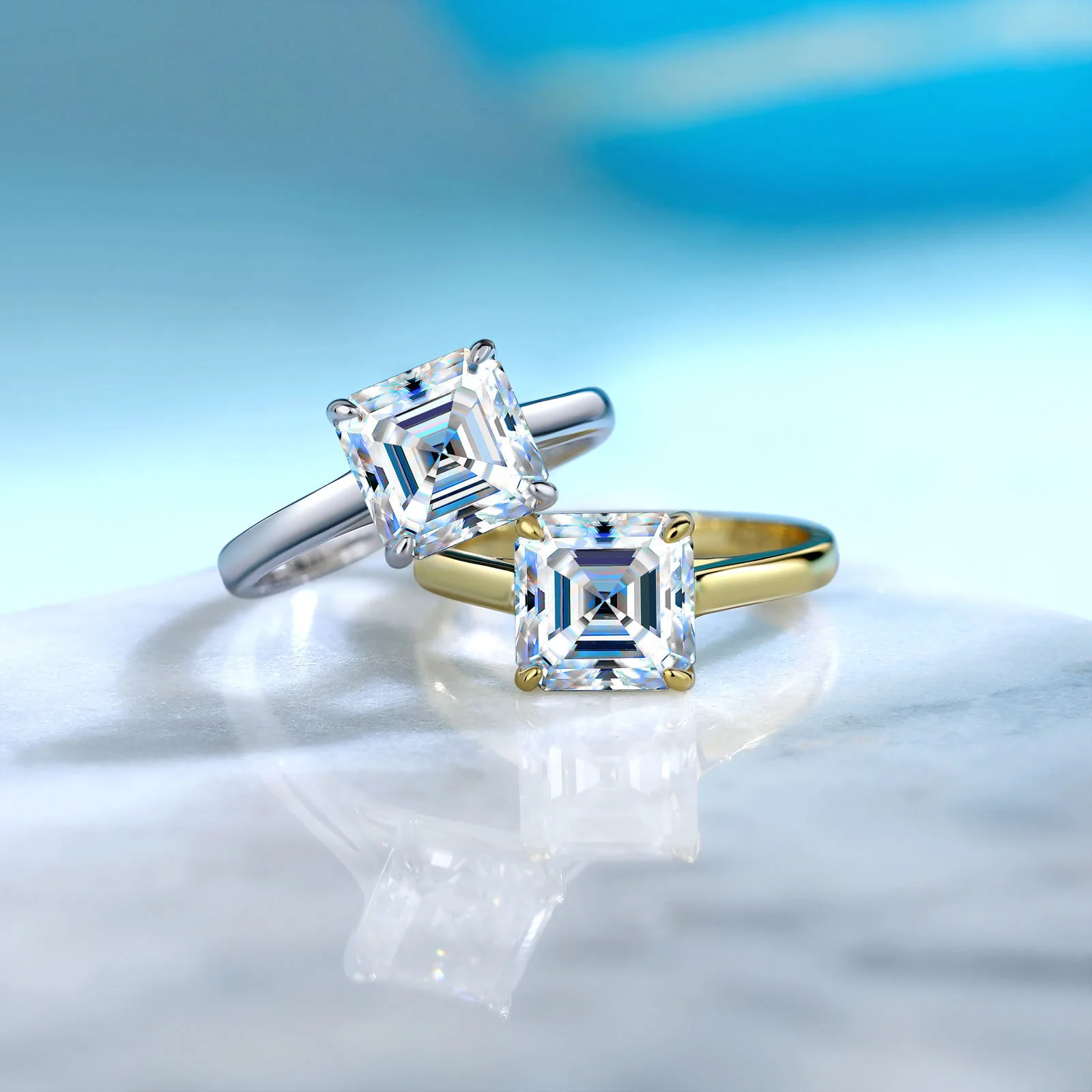 SR0620003 S925 Silver 18K Gold Asscher Moissanite Proposal Ring Women's Ring 8*8mm/2.5ct