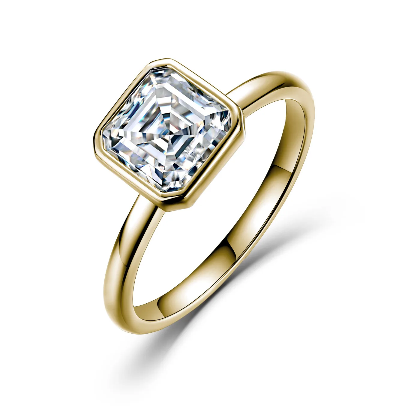 SR0626403 S925 Silver 18K Gold Bezel Asscher Moissanite Confession Ring Women's Ring 8*8mm/2.5ct