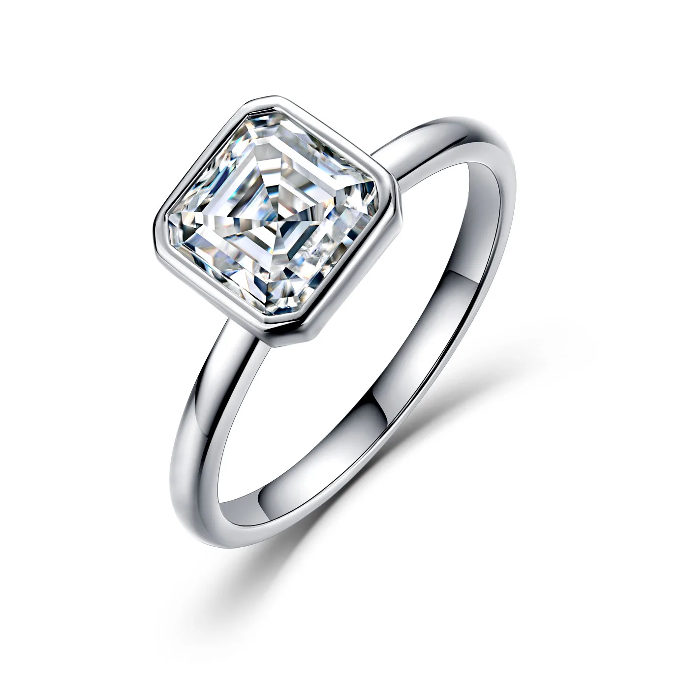 SR0626403 S925 Silver 18K Gold Bezel Asscher Moissanite Confession Ring Women's Ring 8*8mm/2.5ct