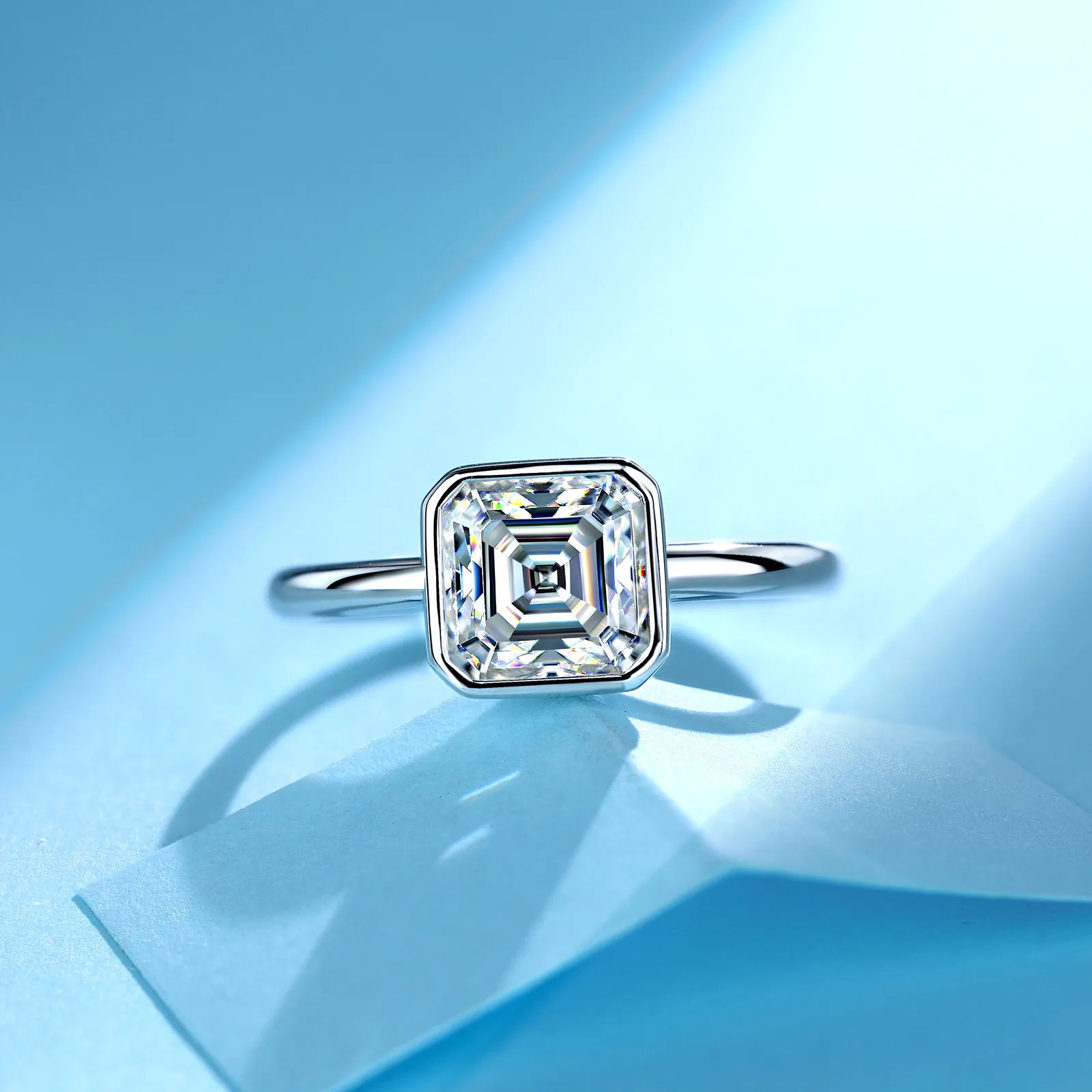 SR0626403 S925 Silver 18K Gold Bezel Asscher Moissanite Confession Ring Women's Ring 8*8mm/2.5ct