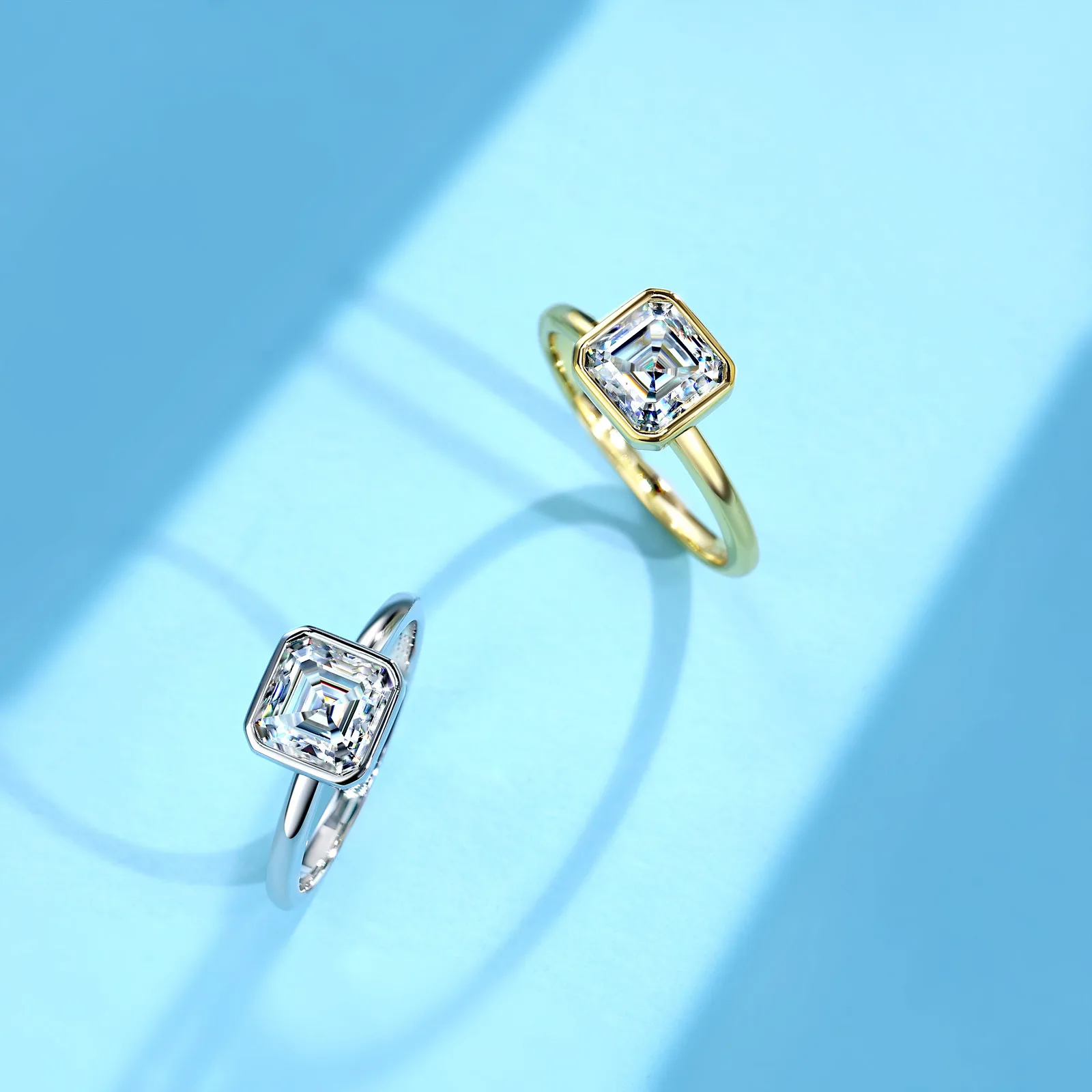 SR0626403 S925 Silver 18K Gold Bezel Asscher Moissanite Confession Ring Women's Ring 8*8mm/2.5ct