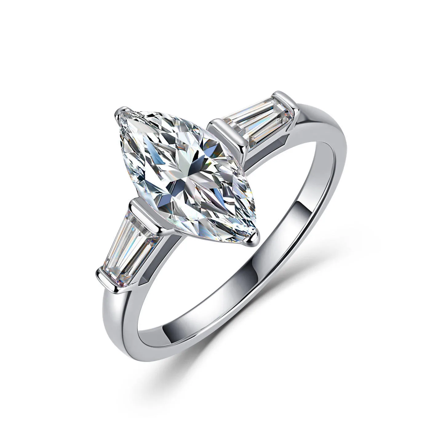 SR0619103 S925 Silver 18K Gold Marquise Three-Stone Moissanite Proposal Ring Women's Ring 2.6ct