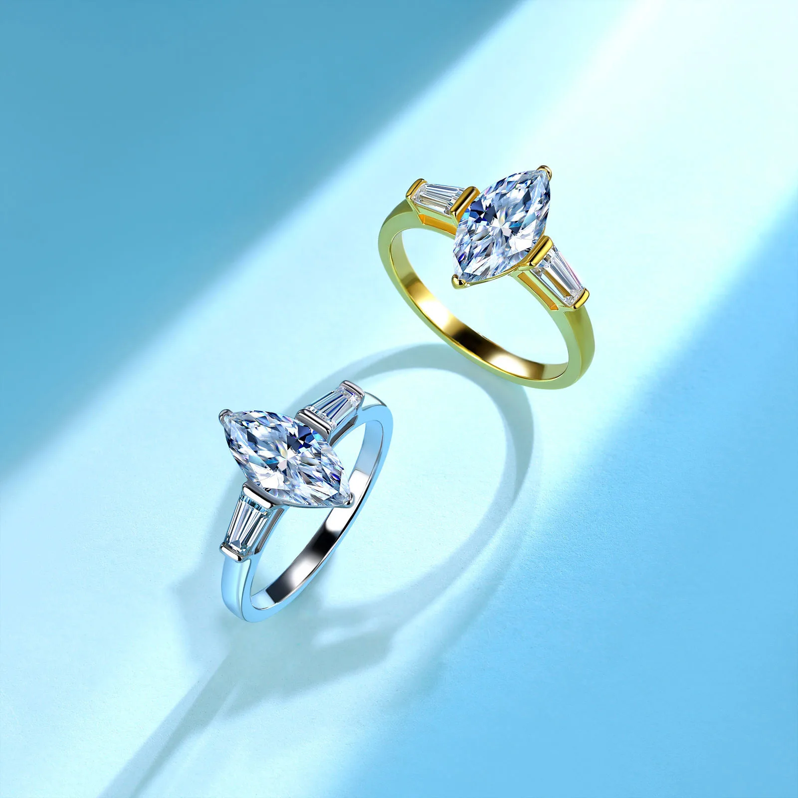 SR0619103 S925 Silver 18K Gold Marquise Three-Stone Moissanite Proposal Ring Women's Ring 2.6ct