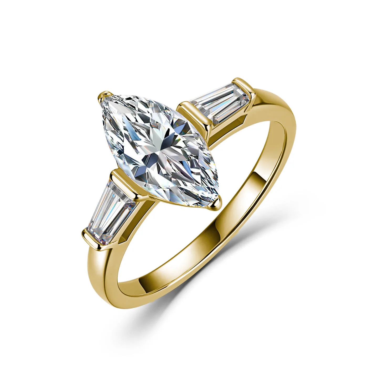 SR0619103 S925 Silver 18K Gold Marquise Three-Stone Moissanite Proposal Ring Women's Ring 2.6ct