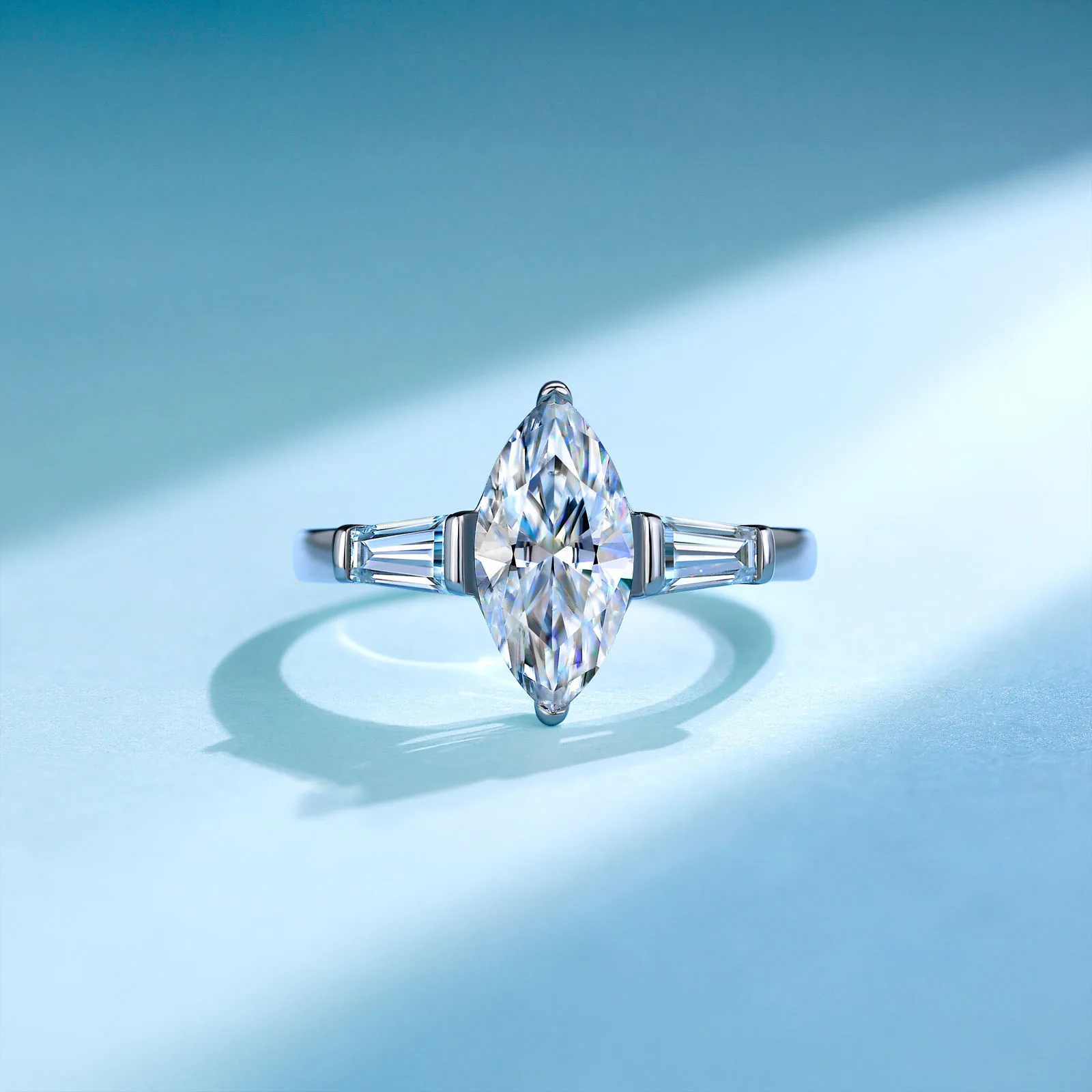 SR0619103 S925 Silver 18K Gold Marquise Three-Stone Moissanite Proposal Ring Women's Ring 2.6ct