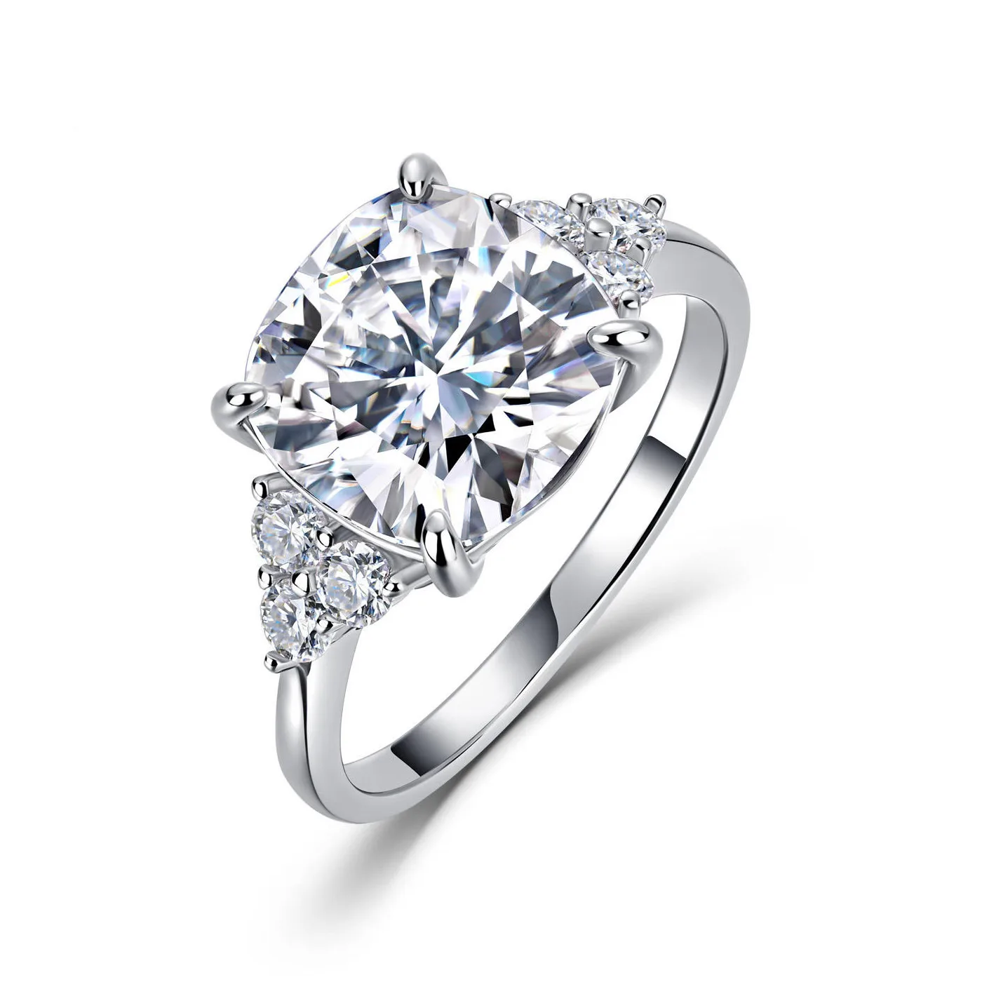 SR0618103 S925 Silver 18K Gold Cushion Moissanite Together Engagement Ring Women's Ring 5.4ct