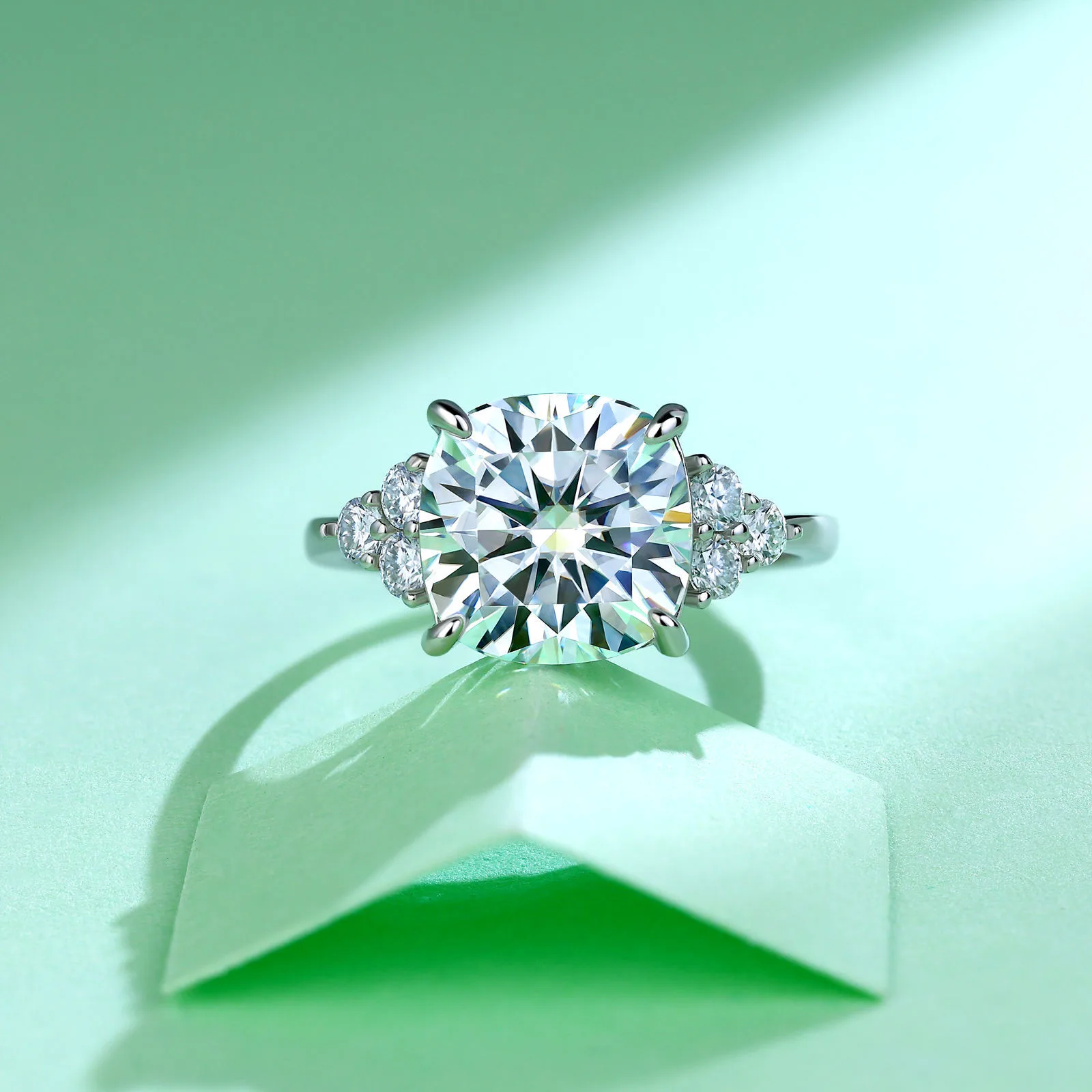 SR0618103 S925 Silver 18K Gold Cushion Moissanite Together Engagement Ring Women's Ring 5.4ct