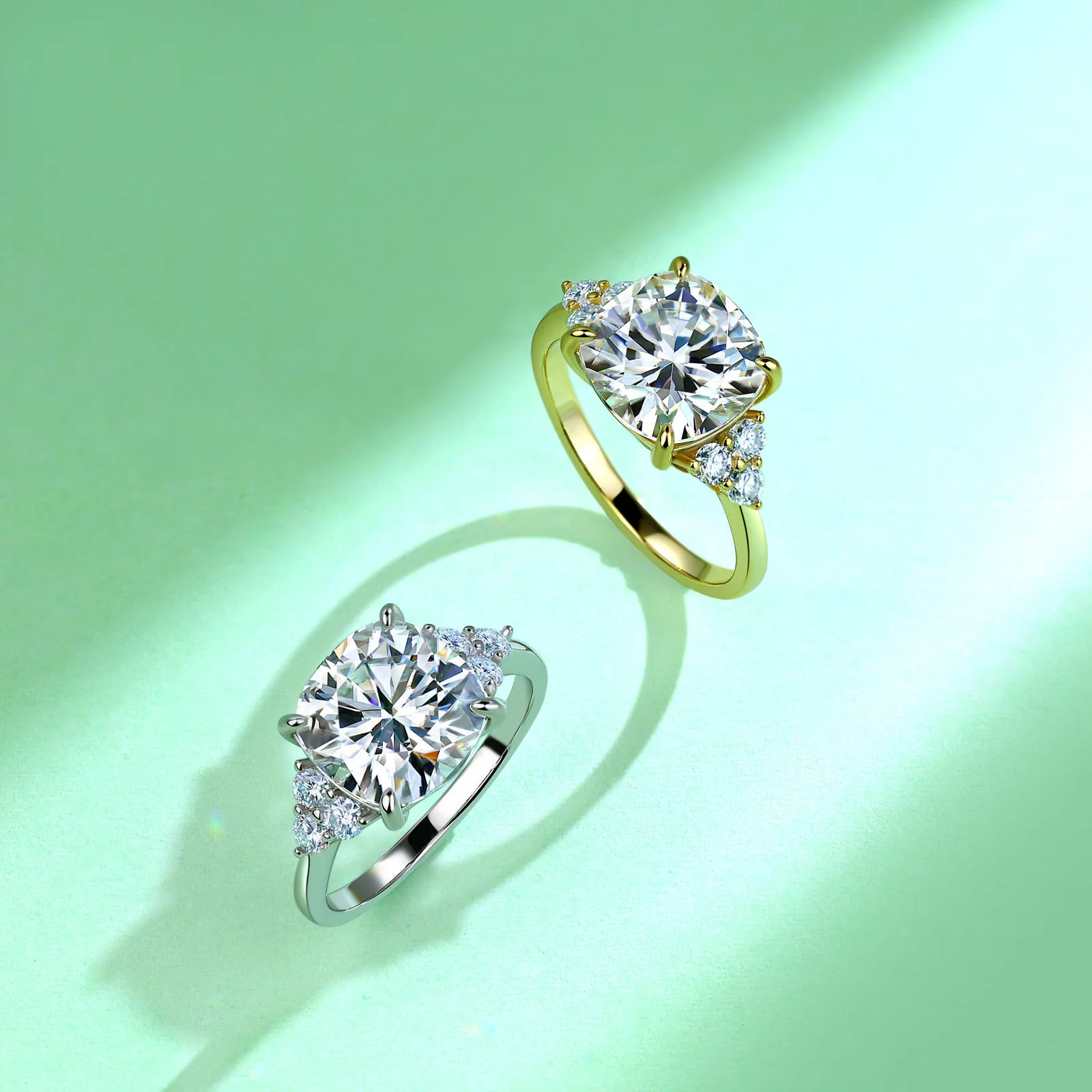 SR0618103 S925 Silver 18K Gold Cushion Moissanite Together Engagement Ring Women's Ring 5.4ct