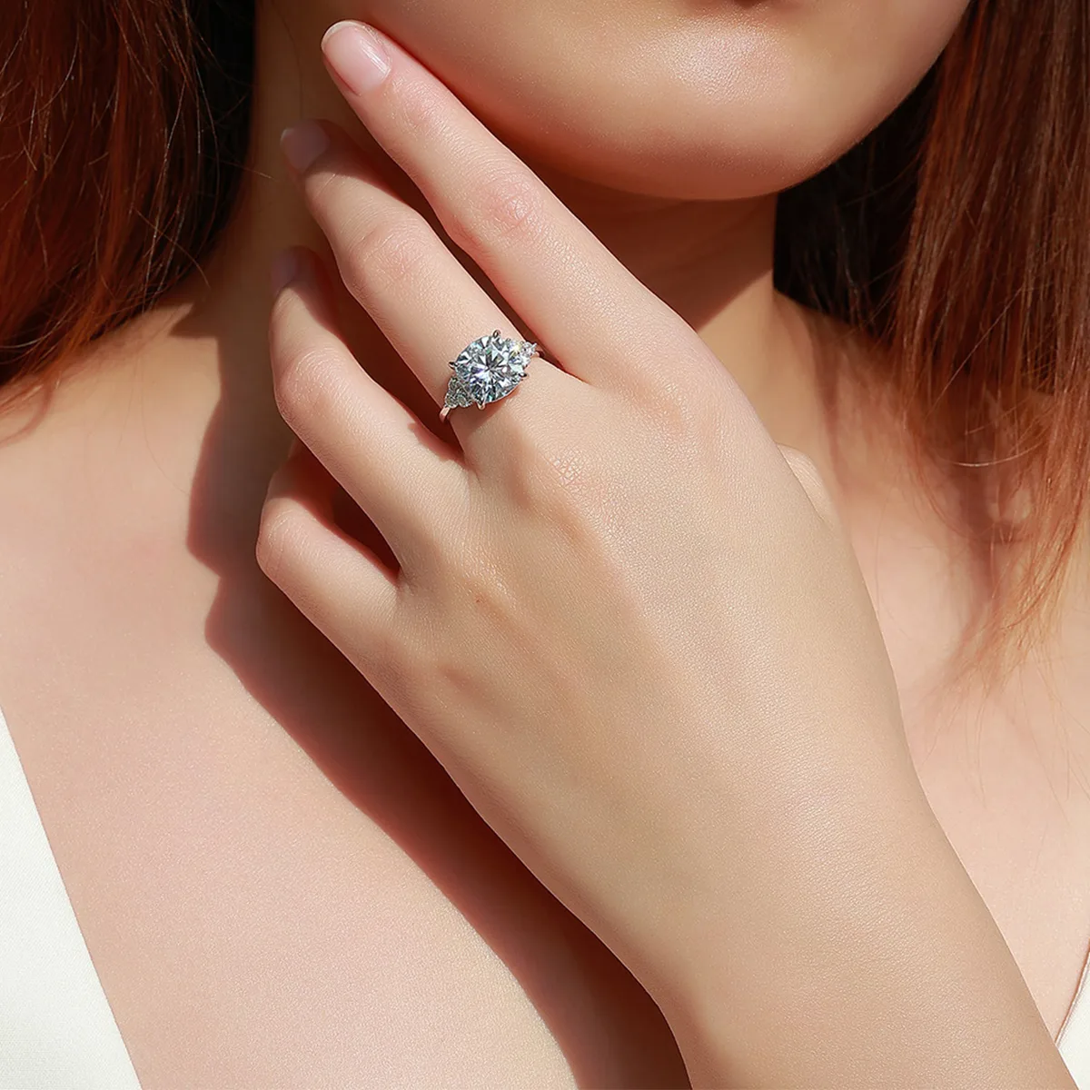 SR0618103 S925 Silver 18K Gold Cushion Moissanite Together Engagement Ring Women's Ring 5.4ct