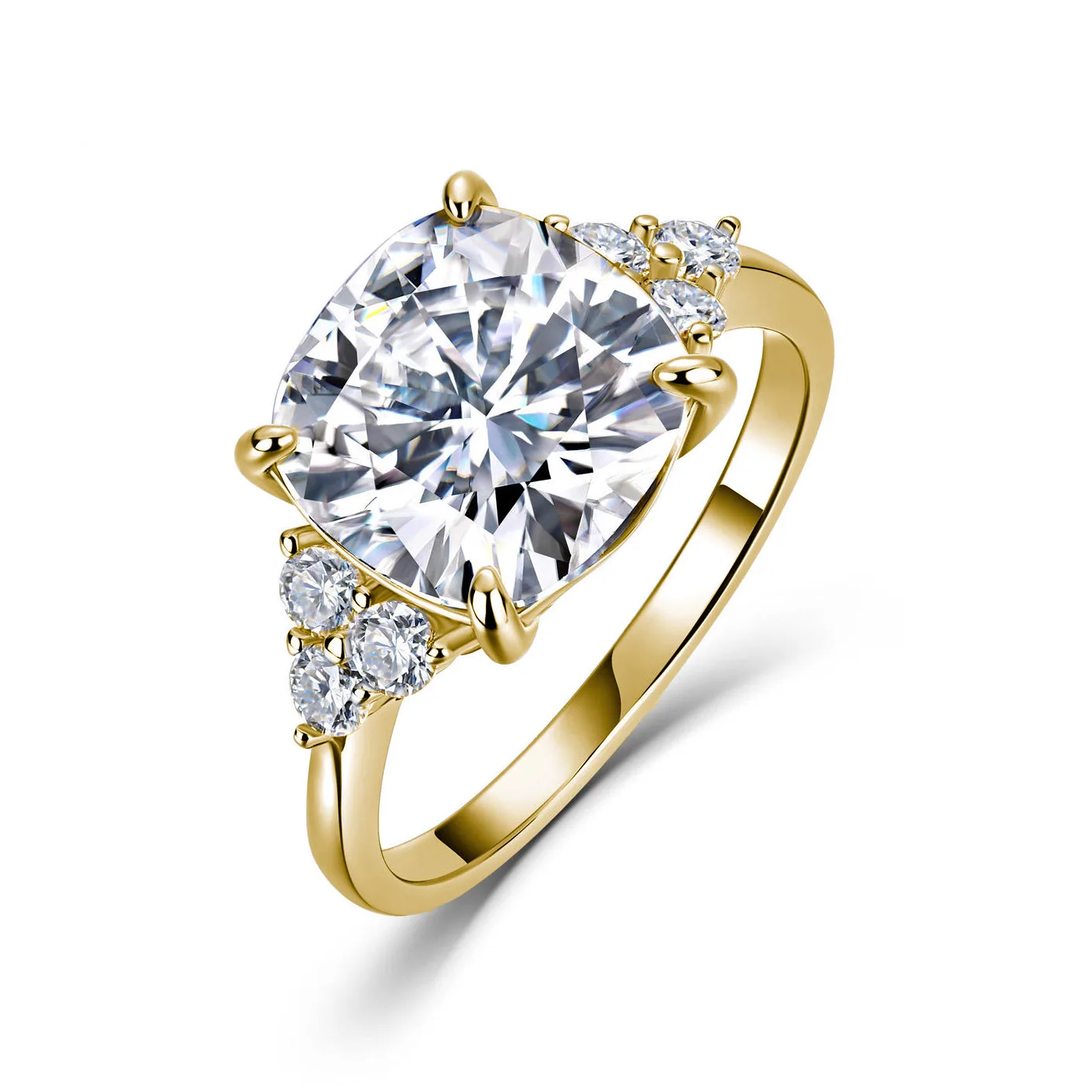 SR0618103 S925 Silver 18K Gold Cushion Moissanite Together Engagement Ring Women's Ring 5.4ct