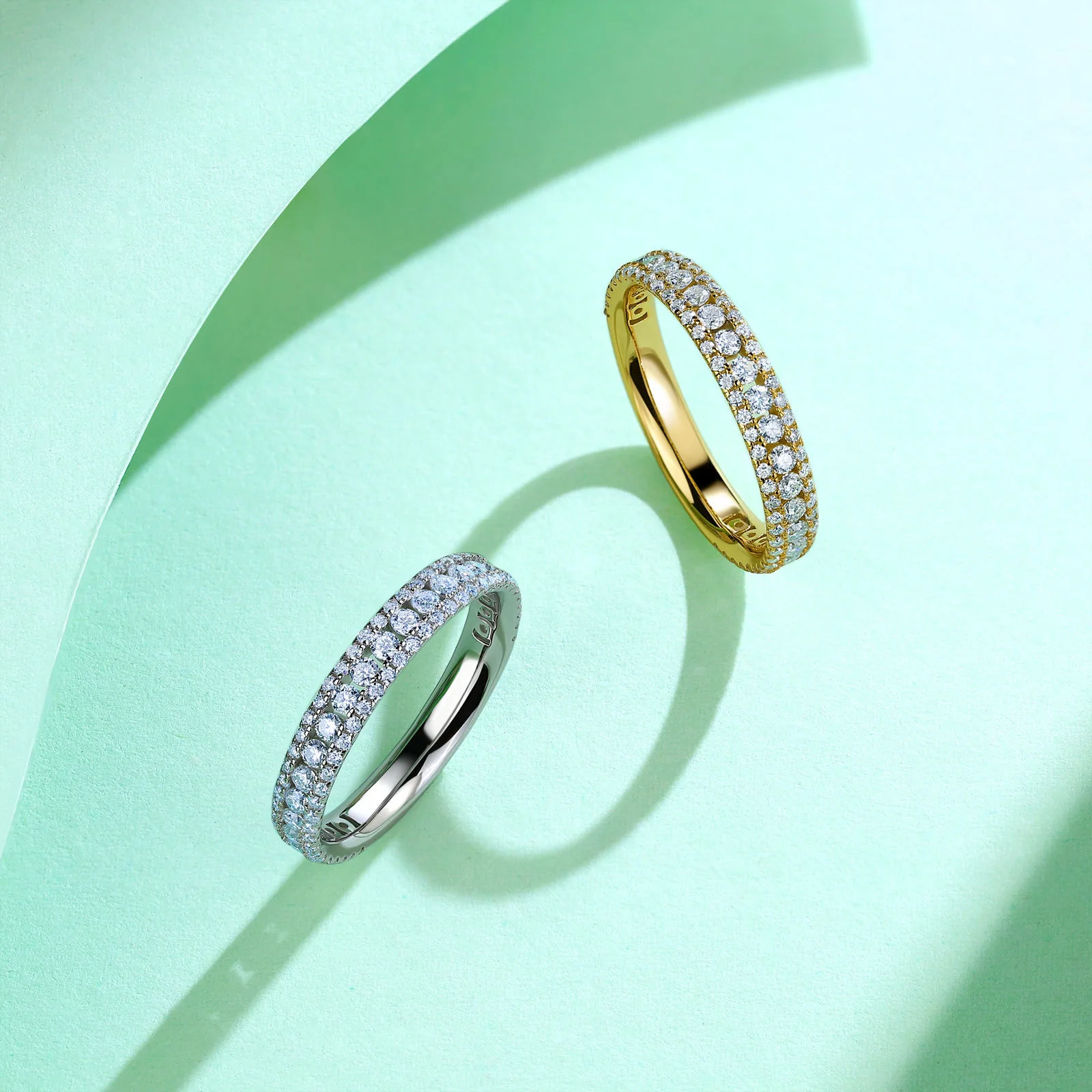 SR0478703 S925 Silver 18K Gold Together Moissanite Promise Ring Band Ring 0.96ct