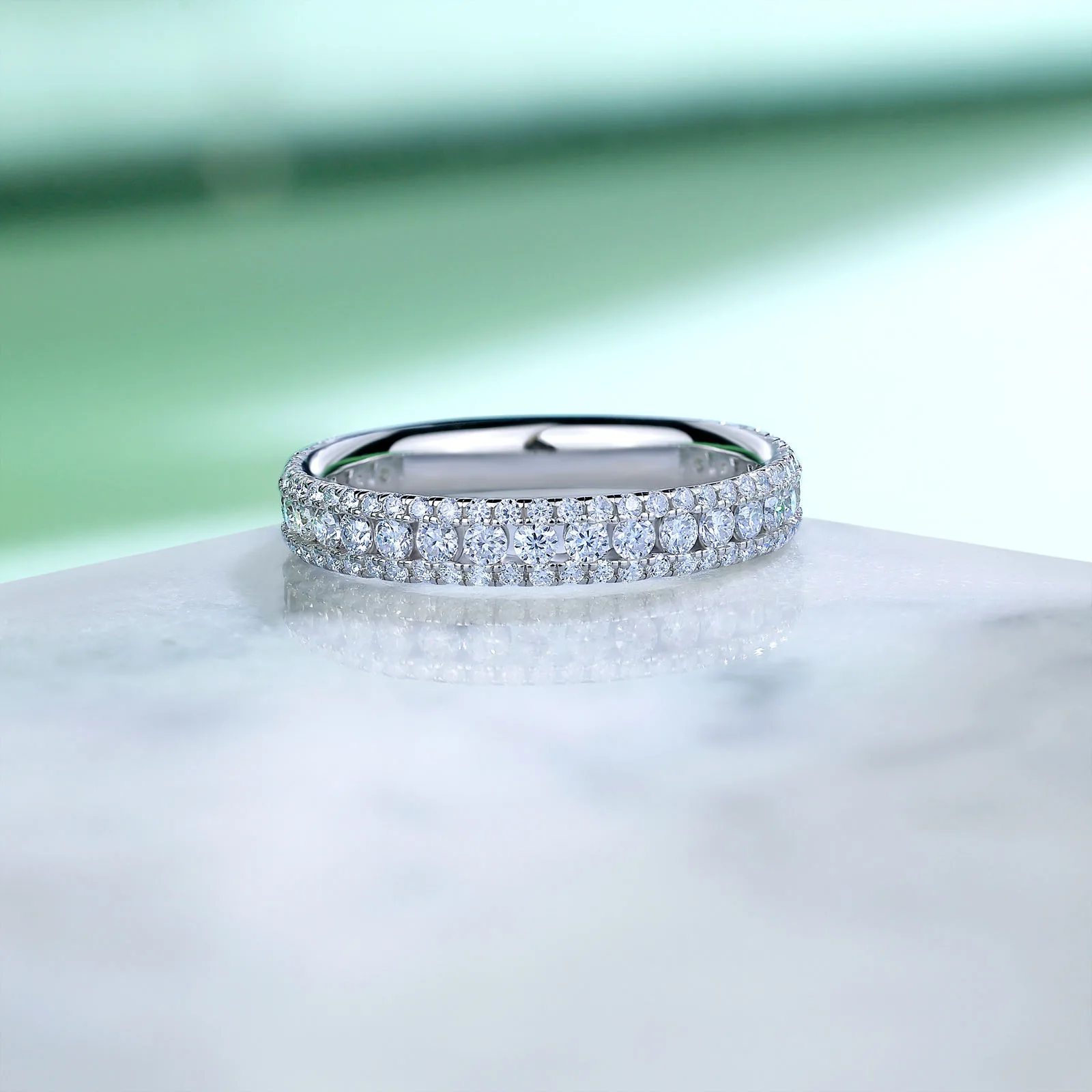 SR0478703 S925 Silver 18K Gold Together Moissanite Promise Ring Band Ring 0.96ct