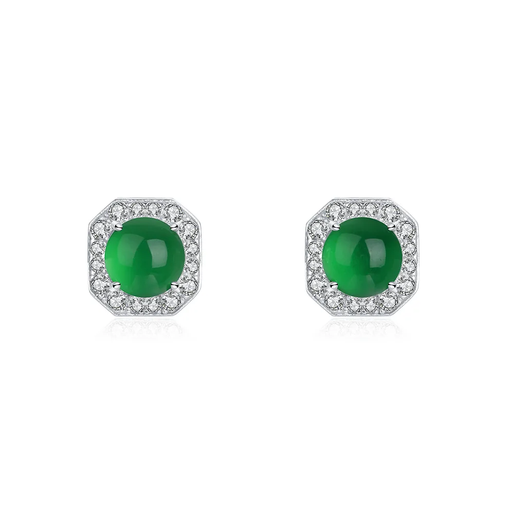 K3069E S925 Silver 18K White Gold Round Chrysoprase Stud Earrings 6.0mm