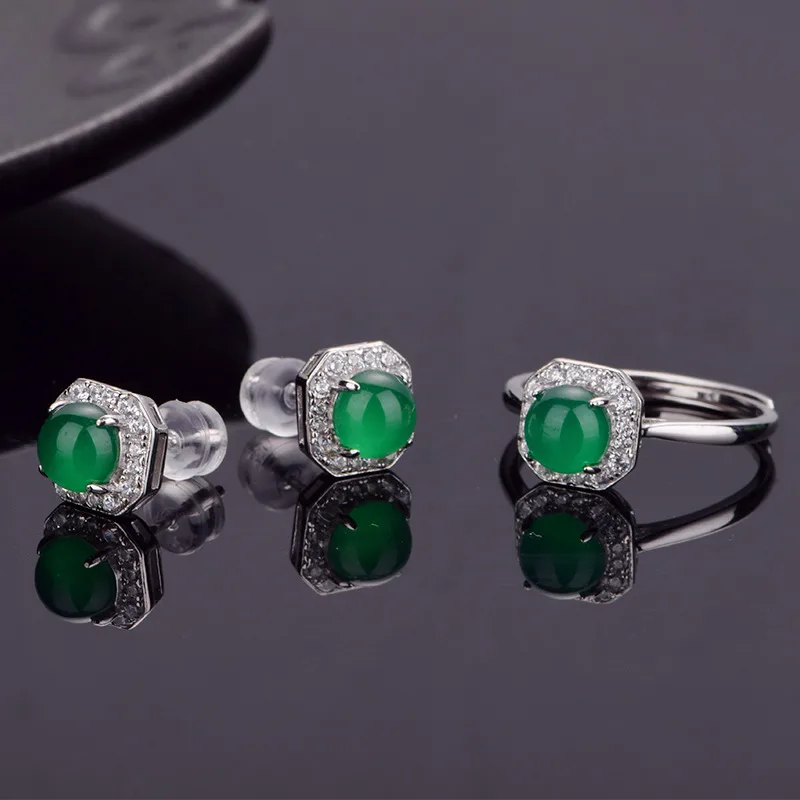 K3069E S925 Silver 18K White Gold Round Chrysoprase Stud Earrings 6.0mm