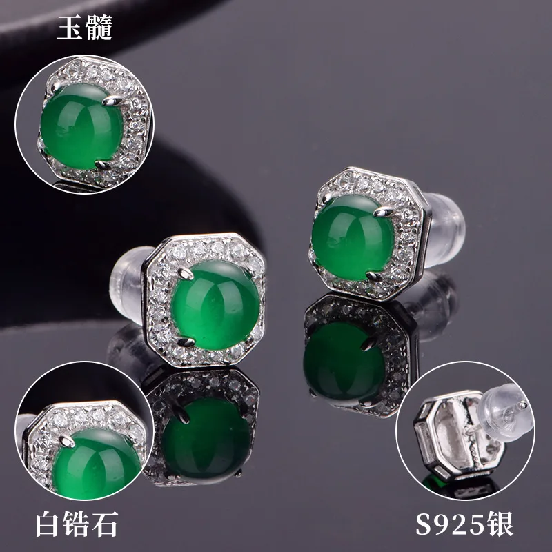 K3069E S925 Silver 18K White Gold Round Chrysoprase Stud Earrings 6.0mm